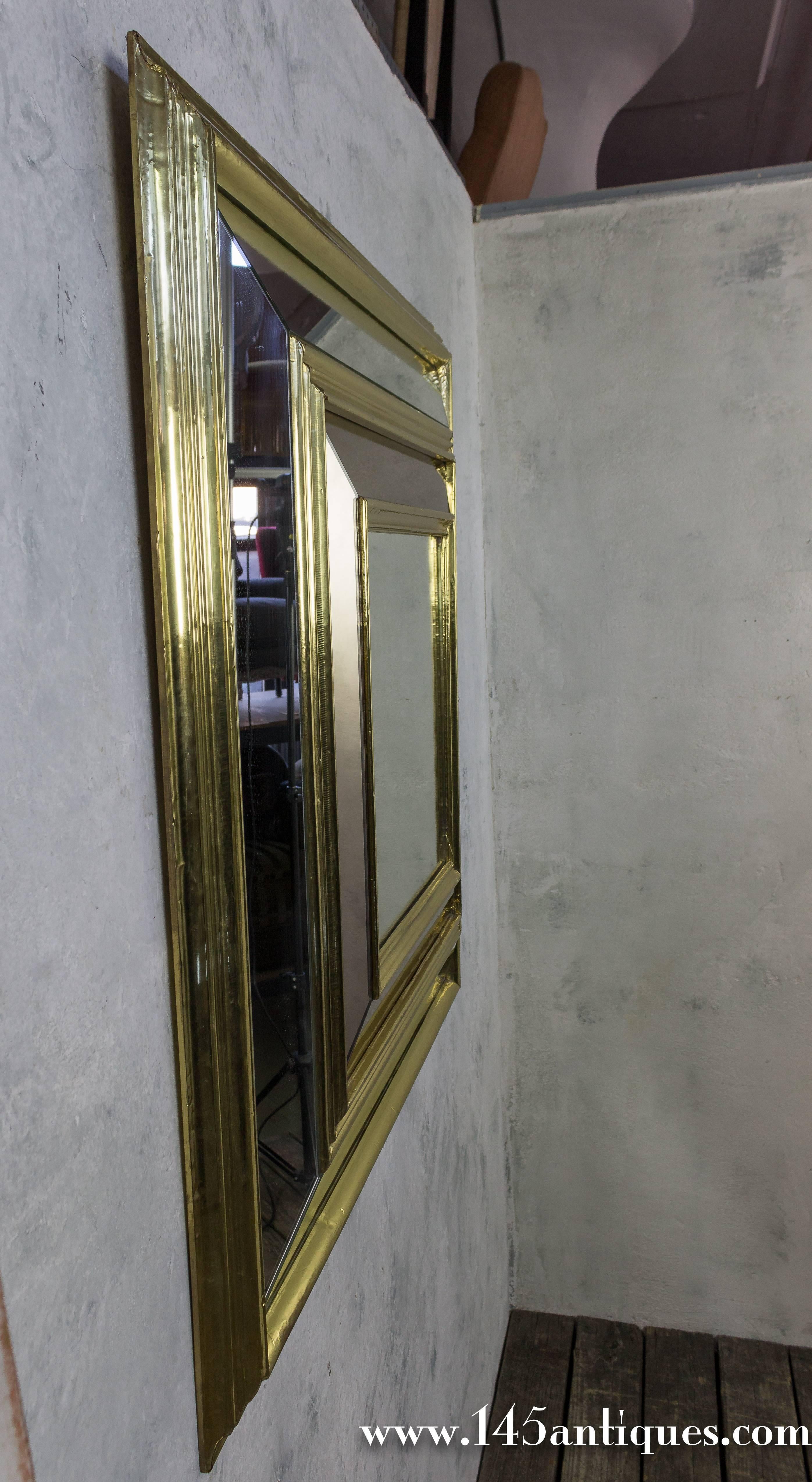 Mid-Century Modern Large French Mid Century Brass Framed Mirror