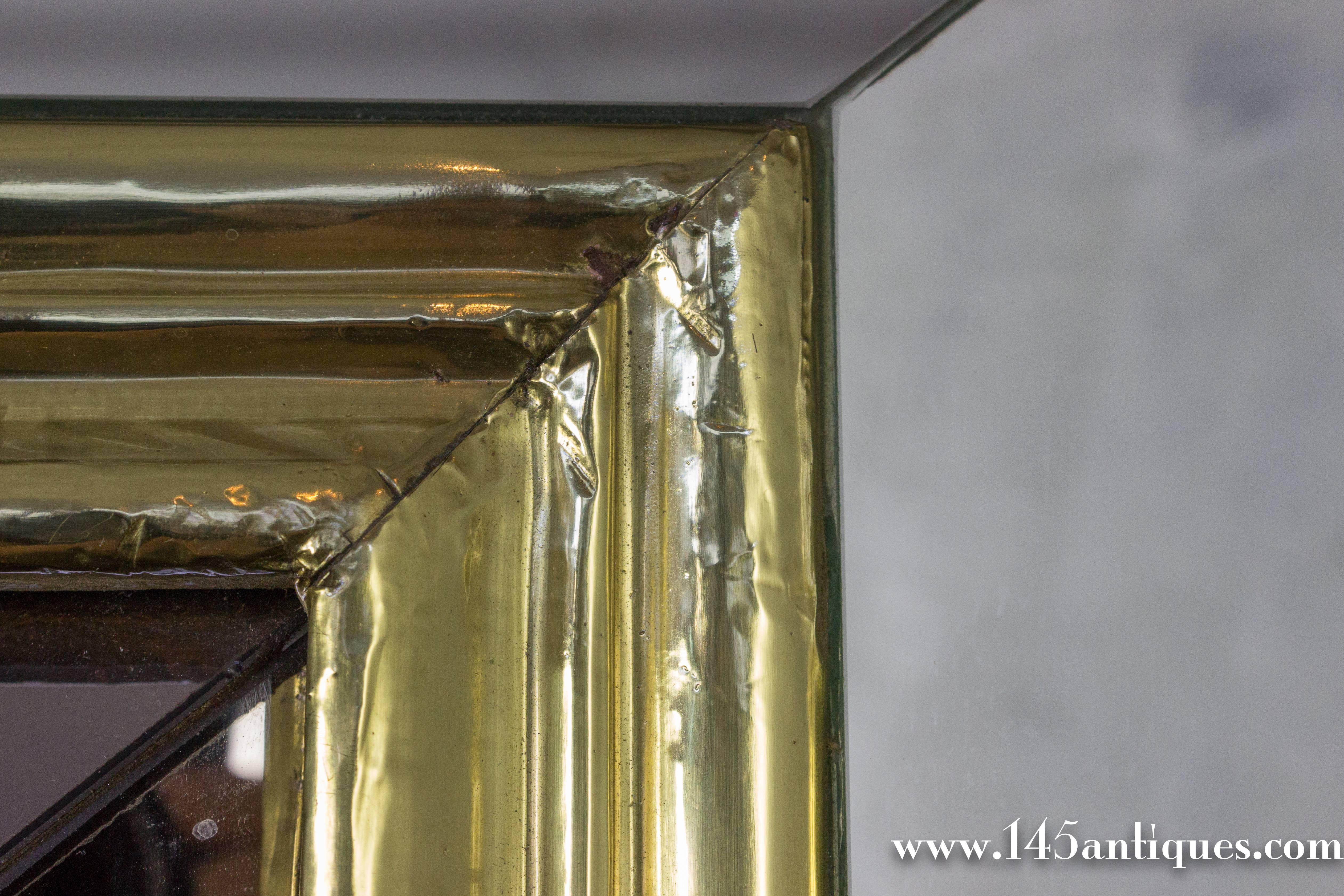 Mid-20th Century Large French Mid Century Brass Framed Mirror