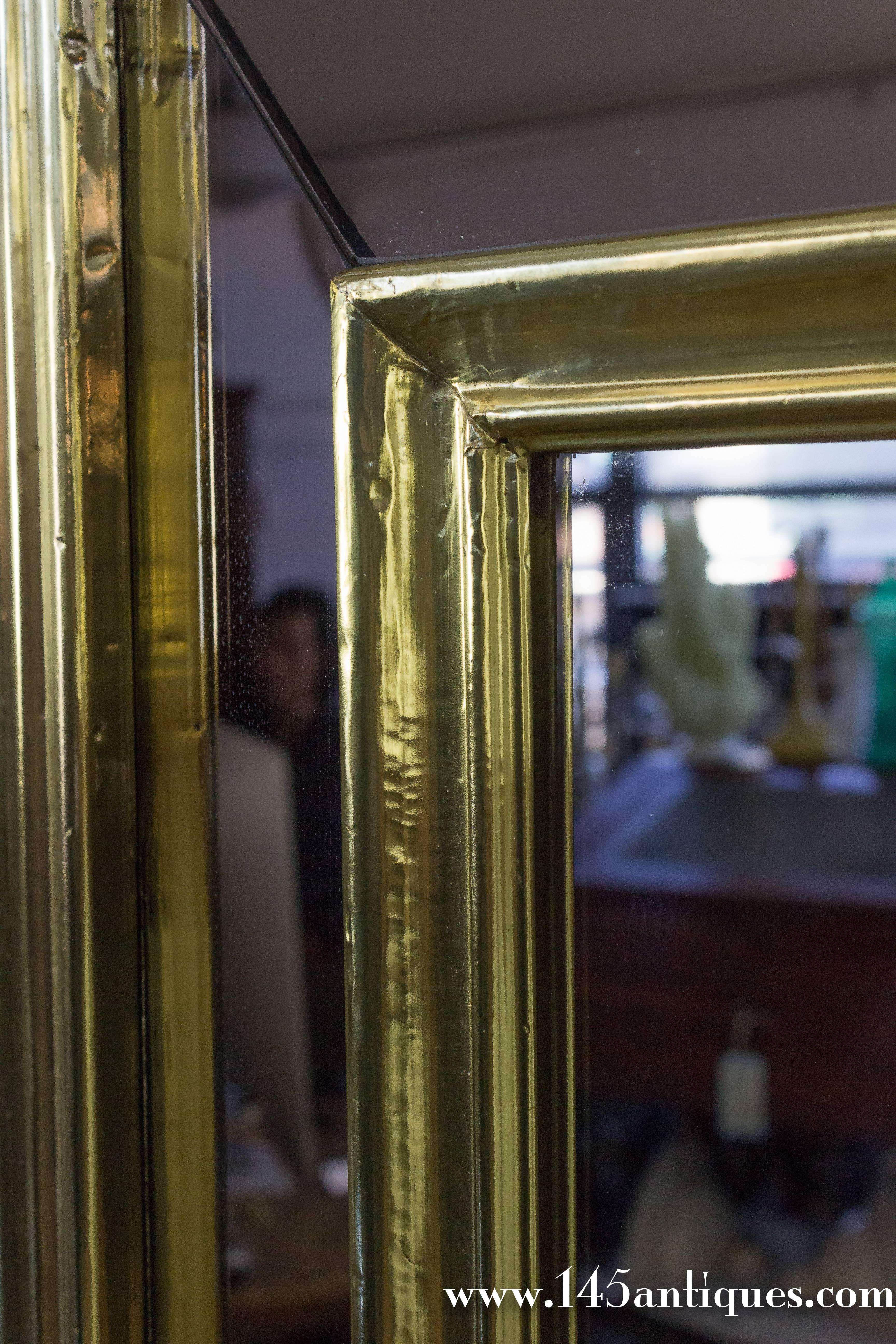 Large French Mid Century Brass Framed Mirror In Good Condition In Buchanan, NY