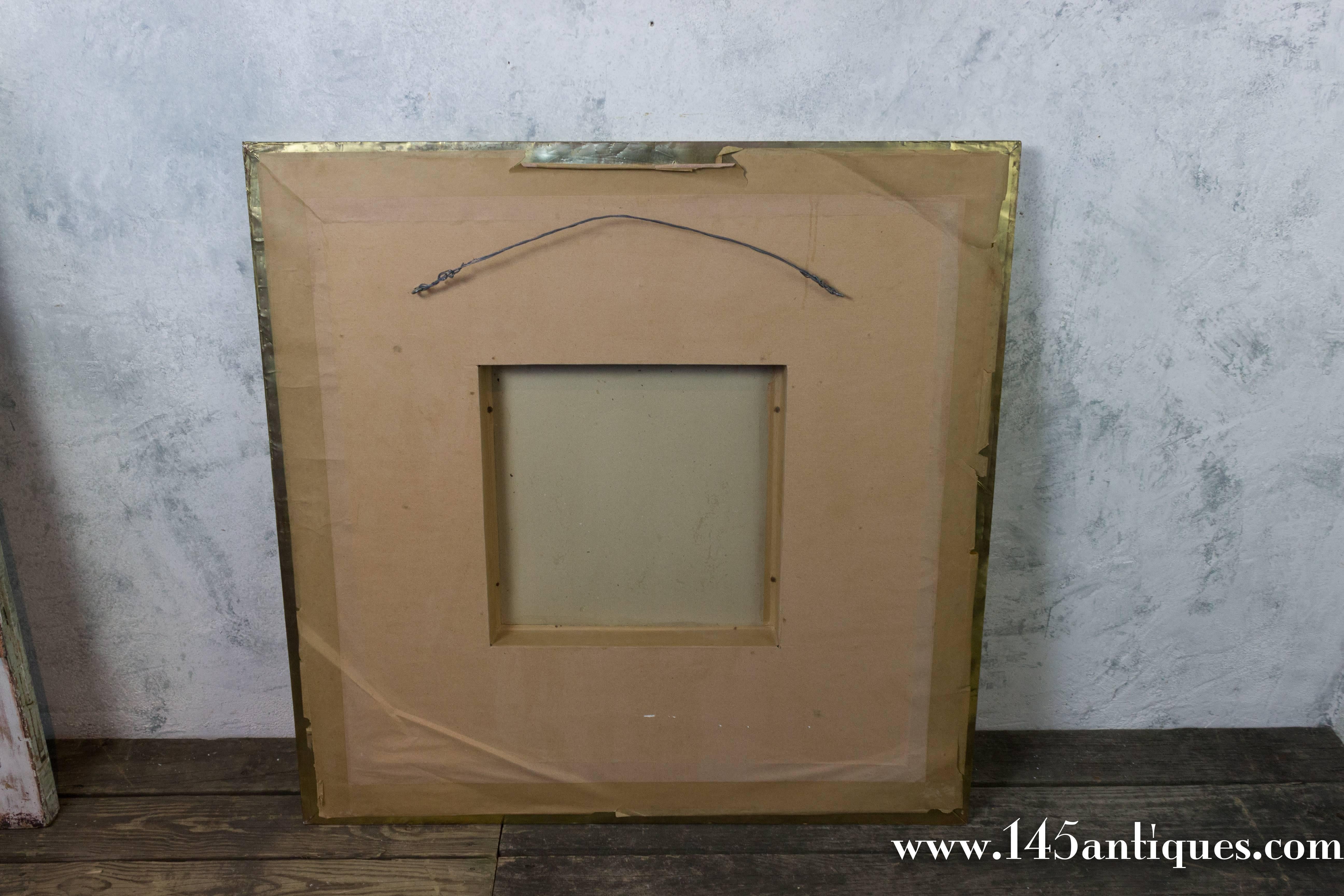 Large French Mid Century Brass Framed Mirror 1