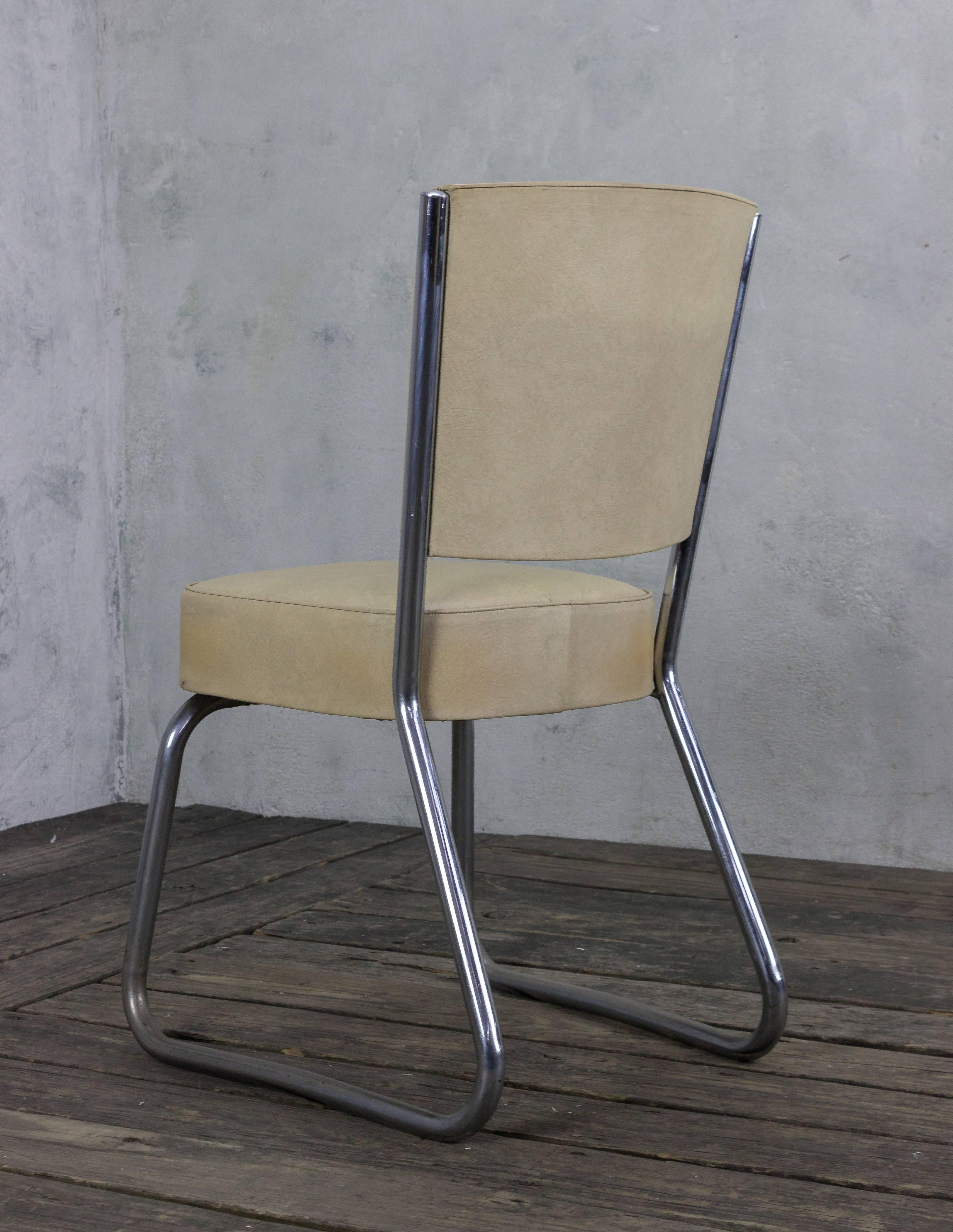 Metal Set of Four Mid Century Chrome-Plated Tubular Chairs