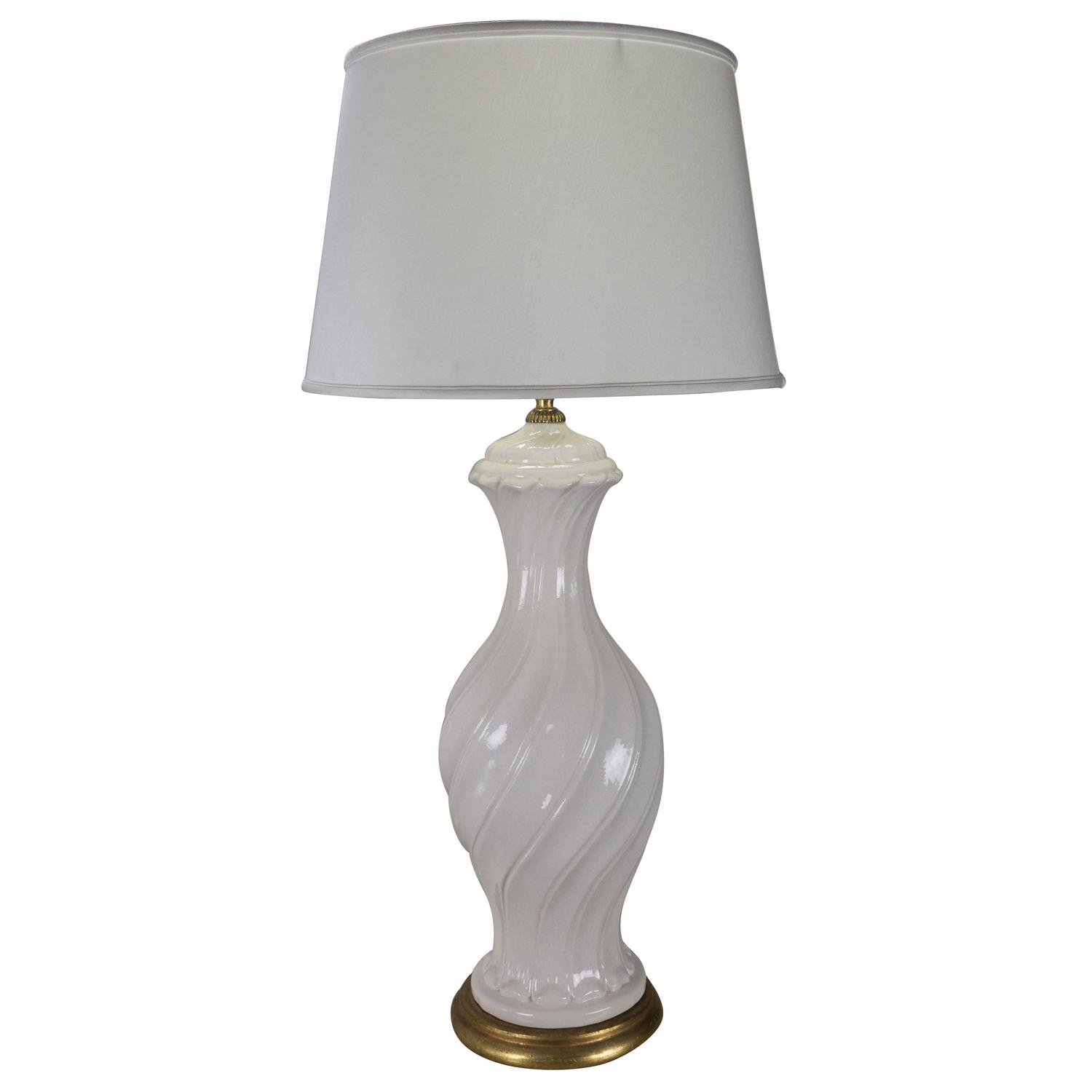 White Pierced Ceramic Table Lamp with Walnut Base For Sale at 1stDibs