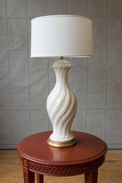 1950s Spanish White Ceramic Lamp with Gold Base