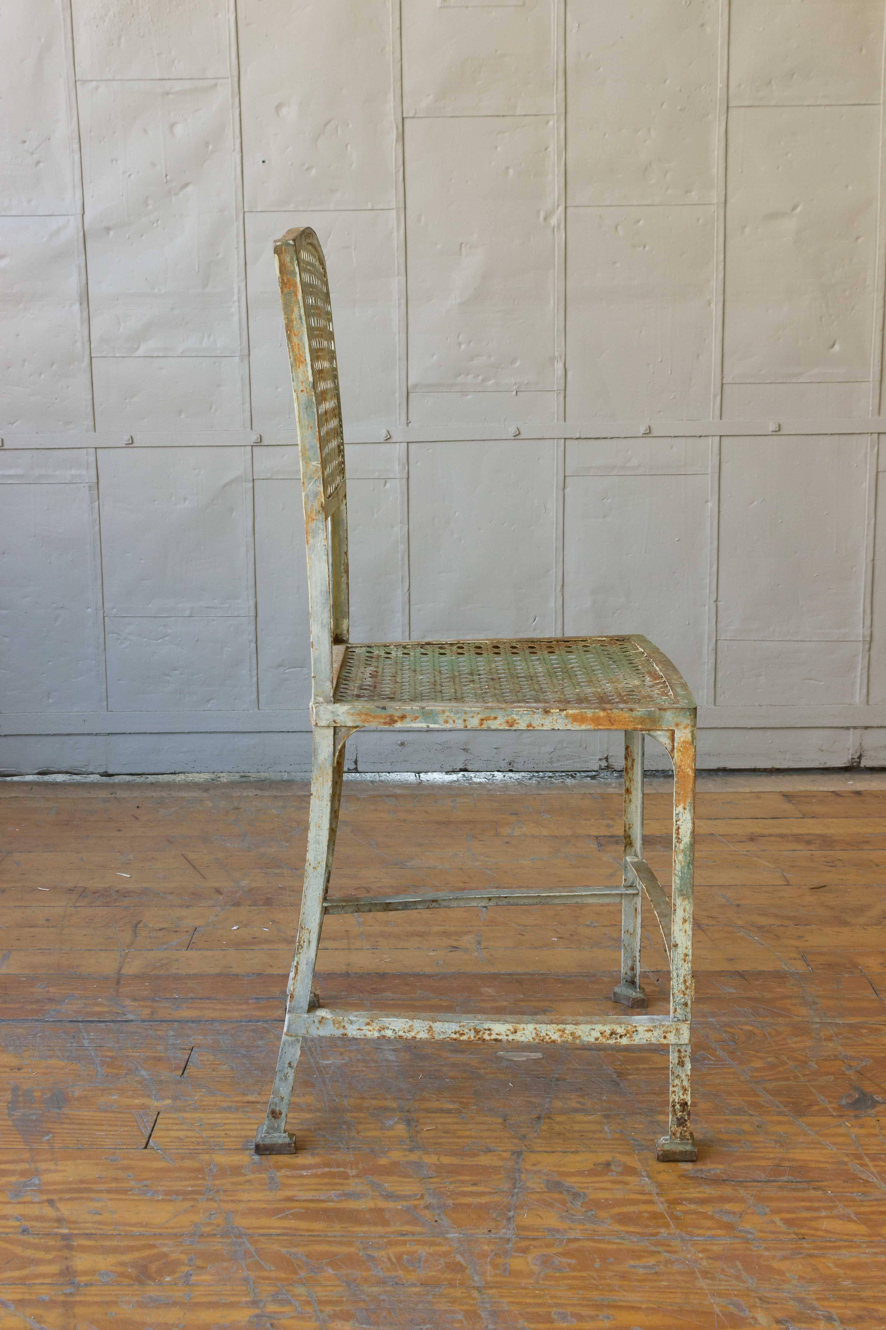 Early 20th Century Pair of Iron Industrial Chairs with Original Paint