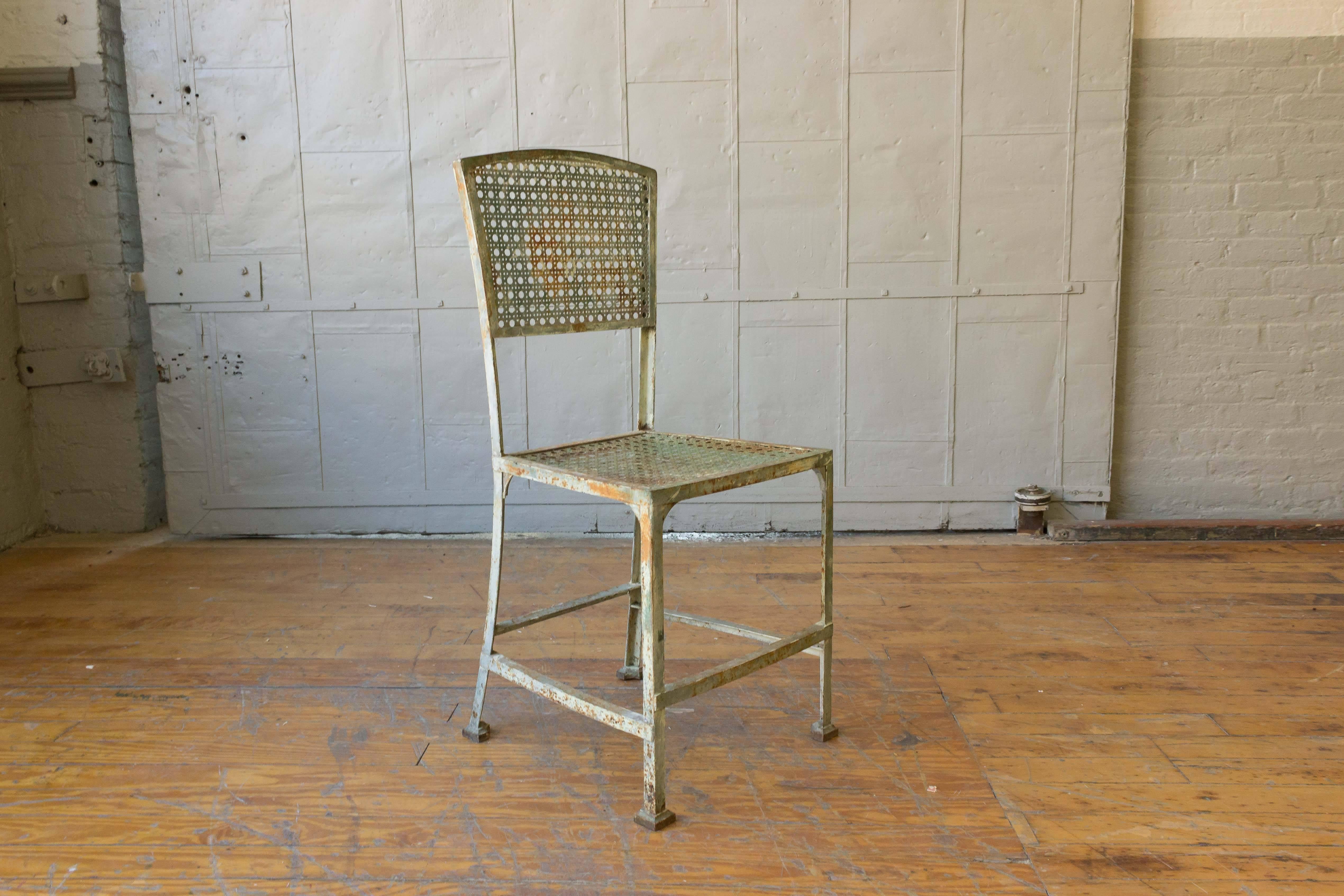 French Pair of Iron Industrial Chairs with Original Paint