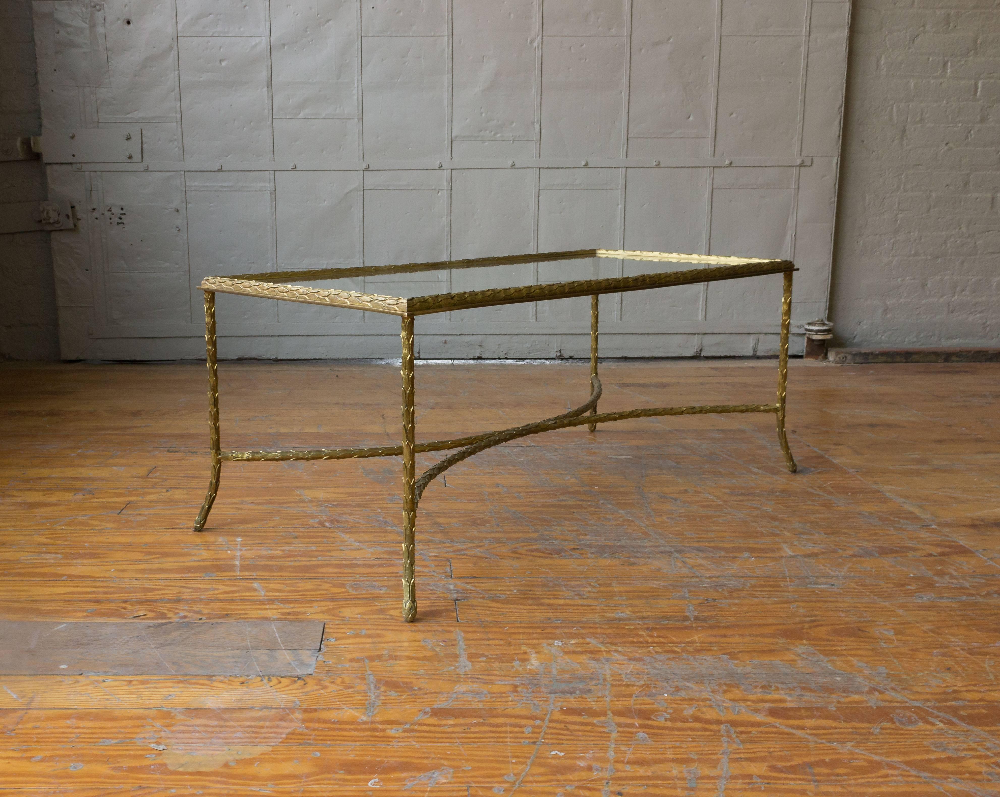 Neoclassical 1940s French Gilt Bronze Coffee Table by Maison Baguès