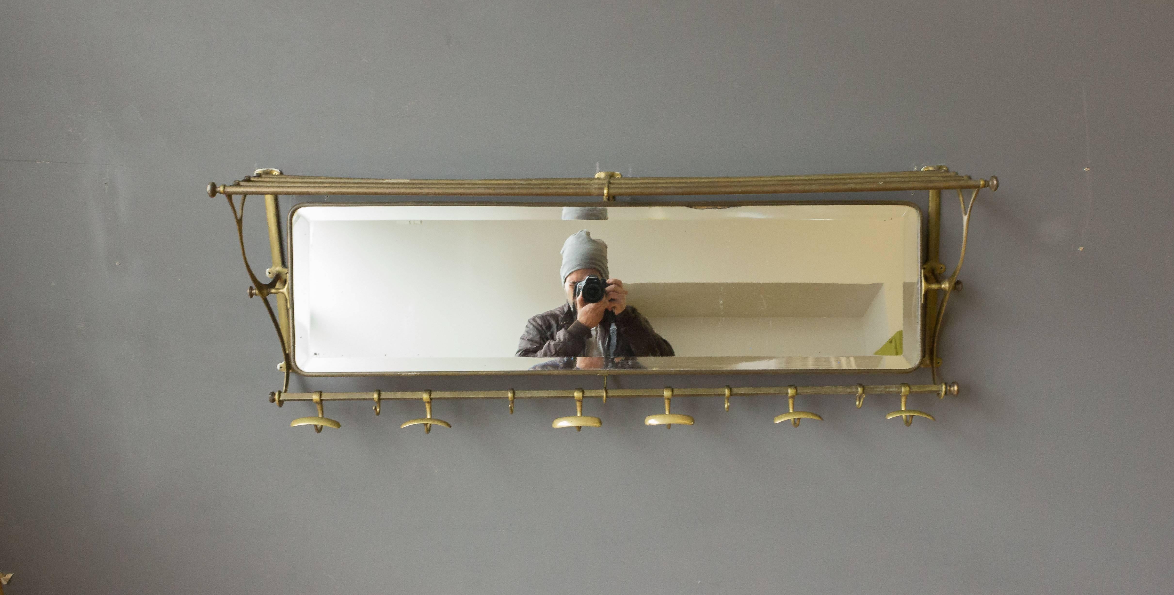Brass Coat Rack with Mirror and Hooks 1