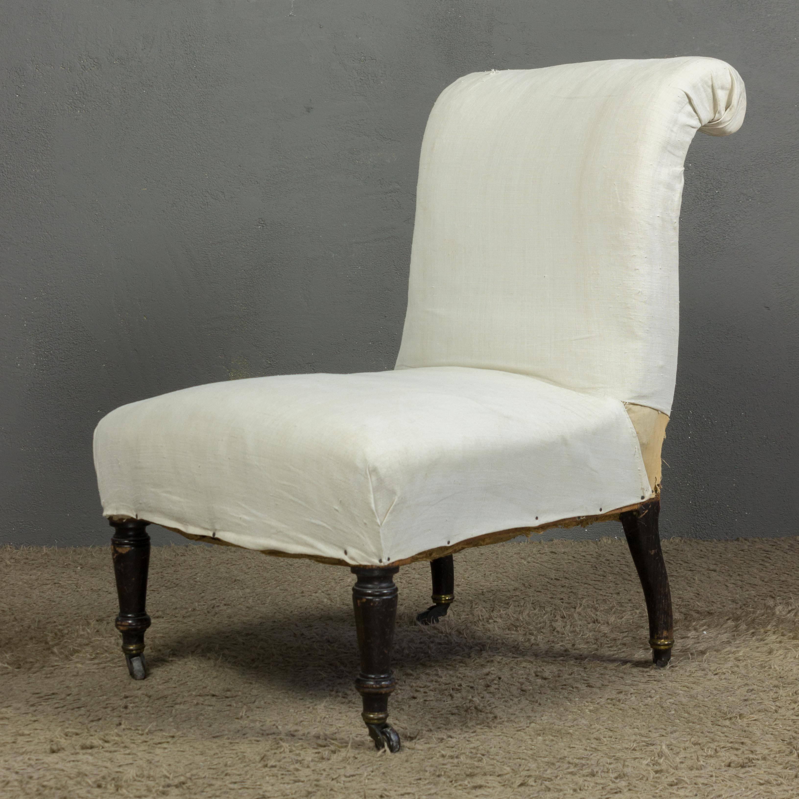 Napoleon III French 19th Century Slipper Chair with Rolled Back
