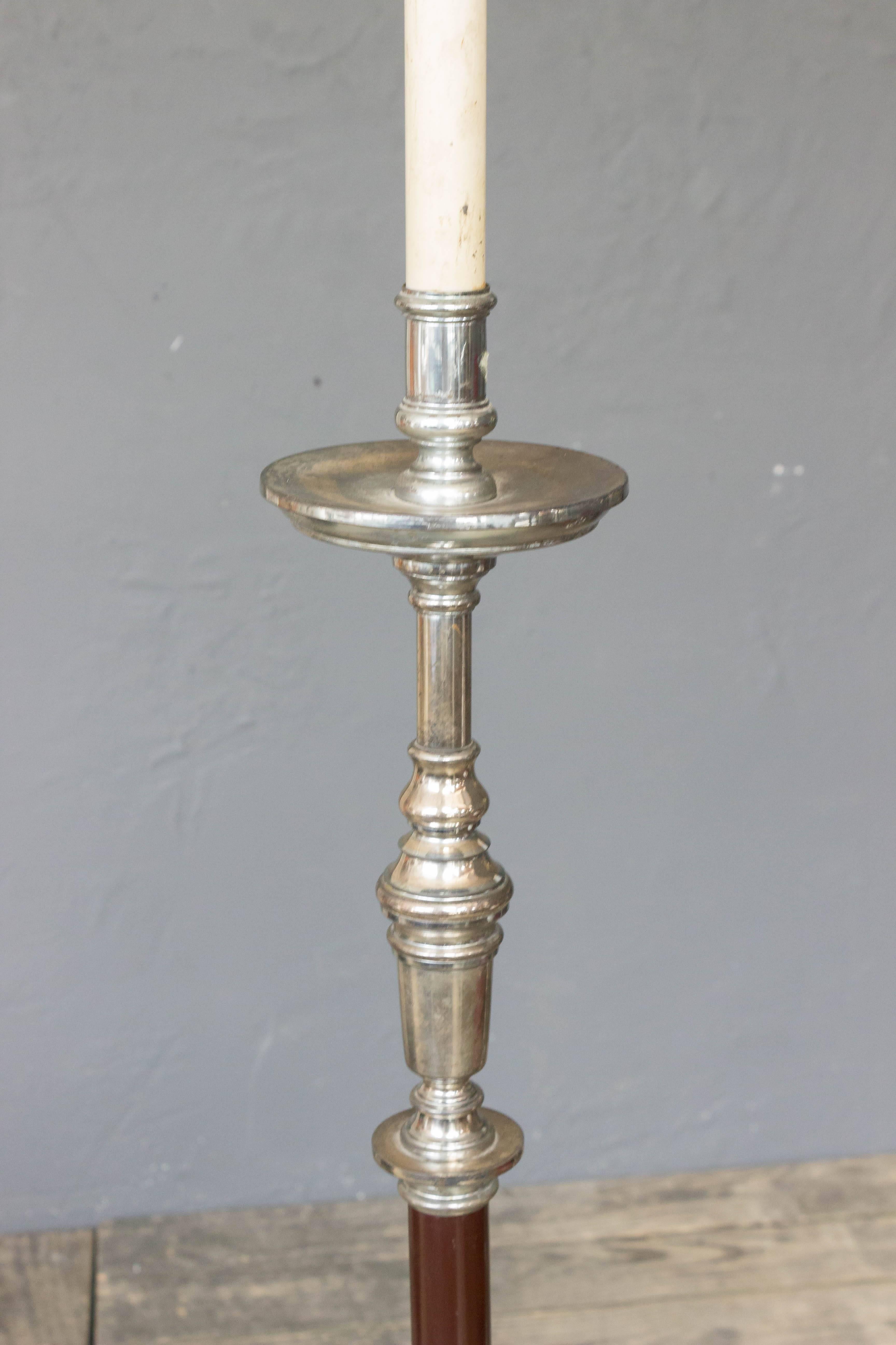 Mid-Century Modern French Floor Lamp with Alternating Nickel and Colored Sections
