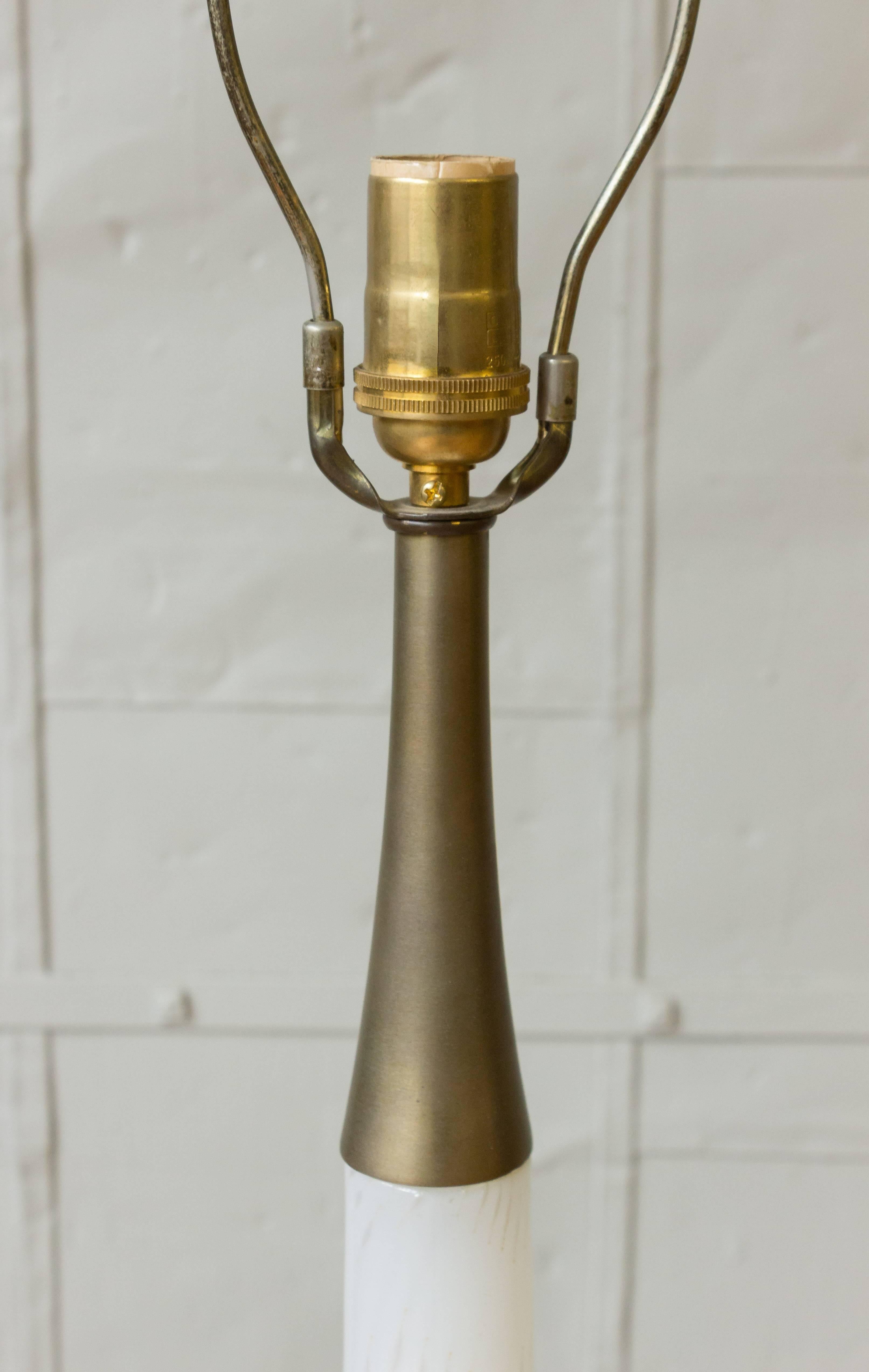 Brass Mid Century White Italian Murano Glass Lamp with Inclusions