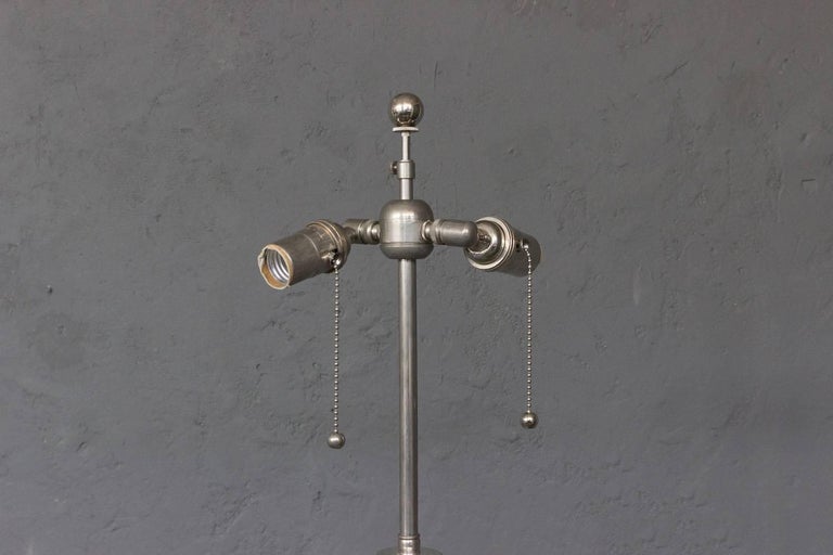 French NickelPlated Bronze Floor Lamp with Triangular Base For Sale at