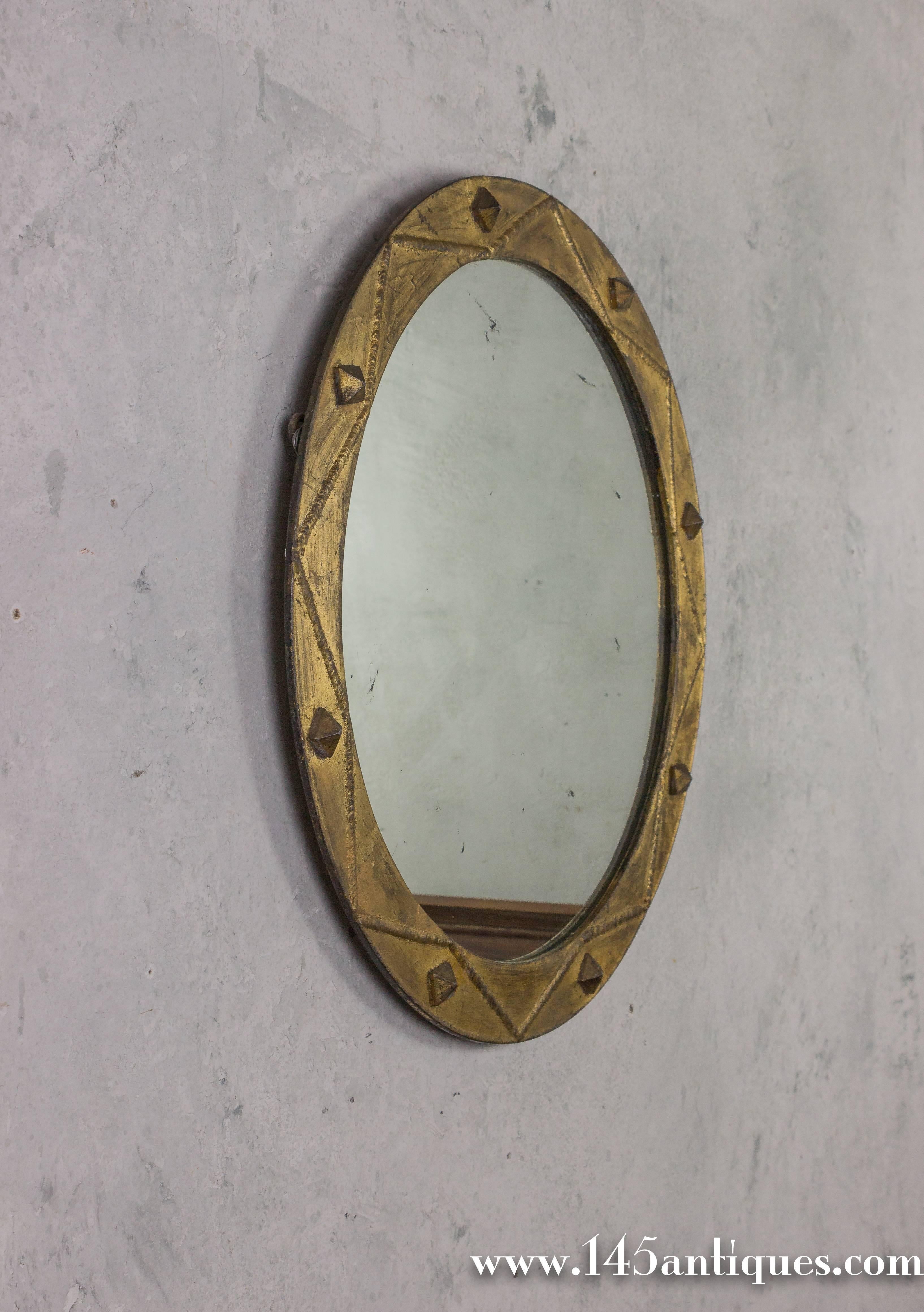 Spanish Gilt Iron Mirror with Geometric Design For Sale