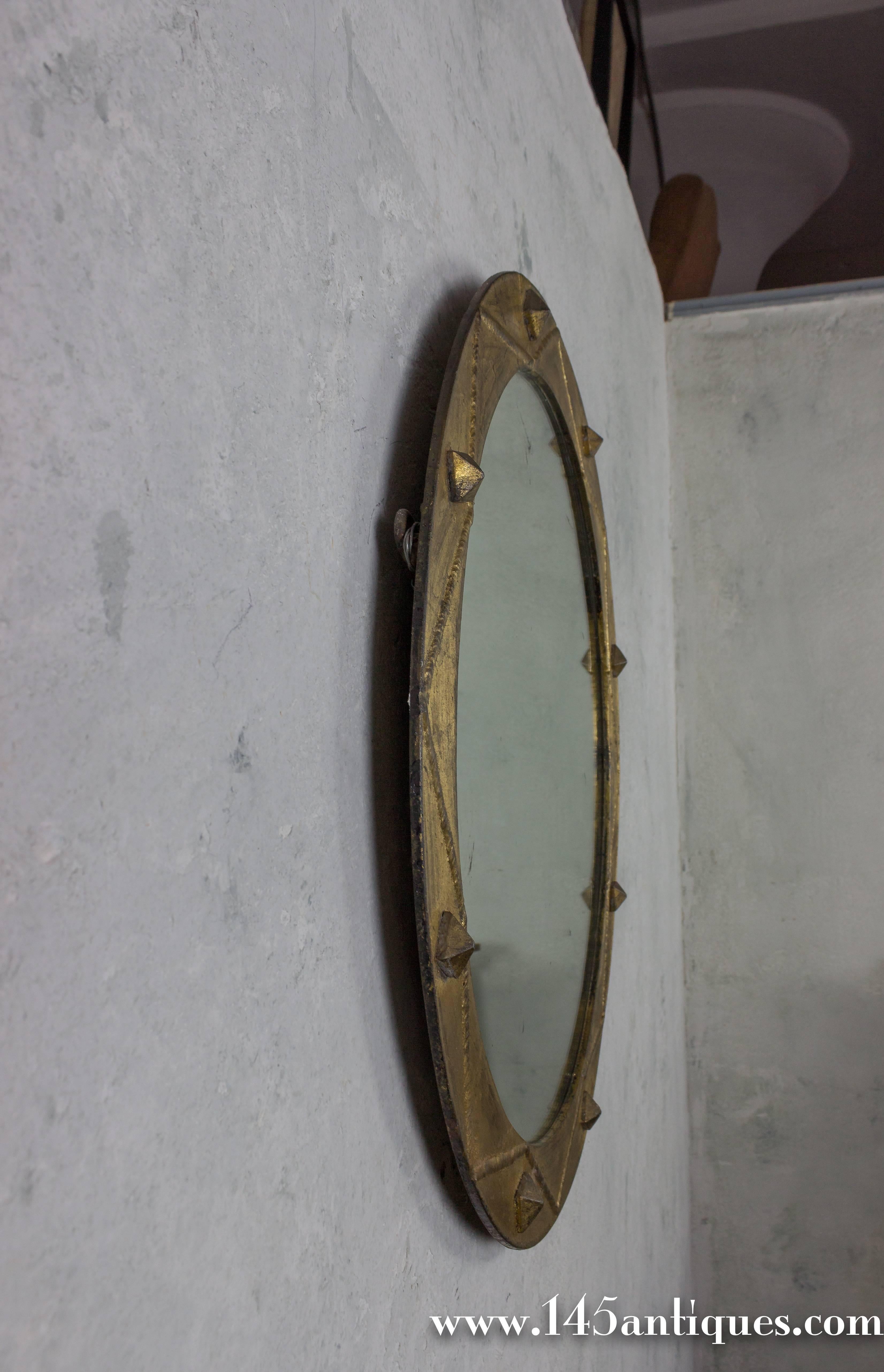 Glass Gilt Iron Mirror with Geometric Design For Sale