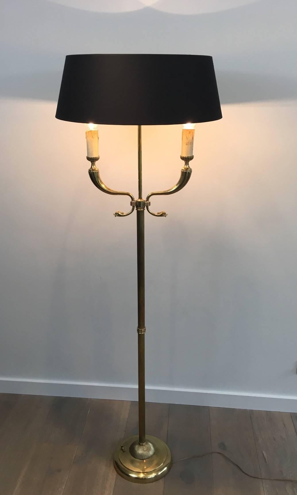 Neoclassical Brass Floor Lamp with Dolphin Heads, Attributed to Maison Jansen