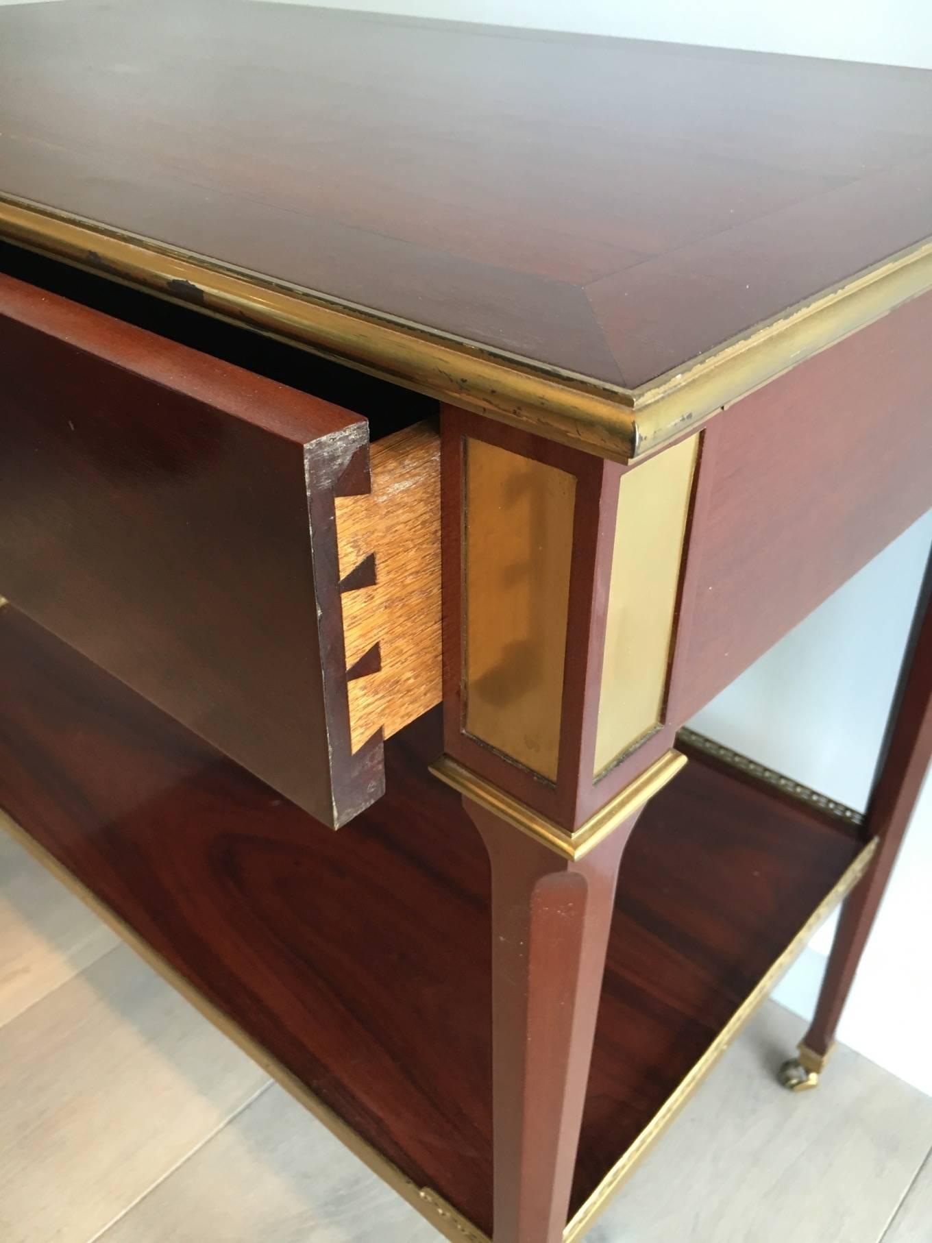 Mahogany and Brass Console Table Attributed to Maison Jansen For Sale 1