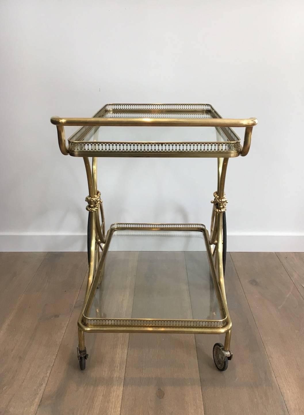 French Brass Bar Cart by Maison Baguès In Good Condition In Buchanan, NY
