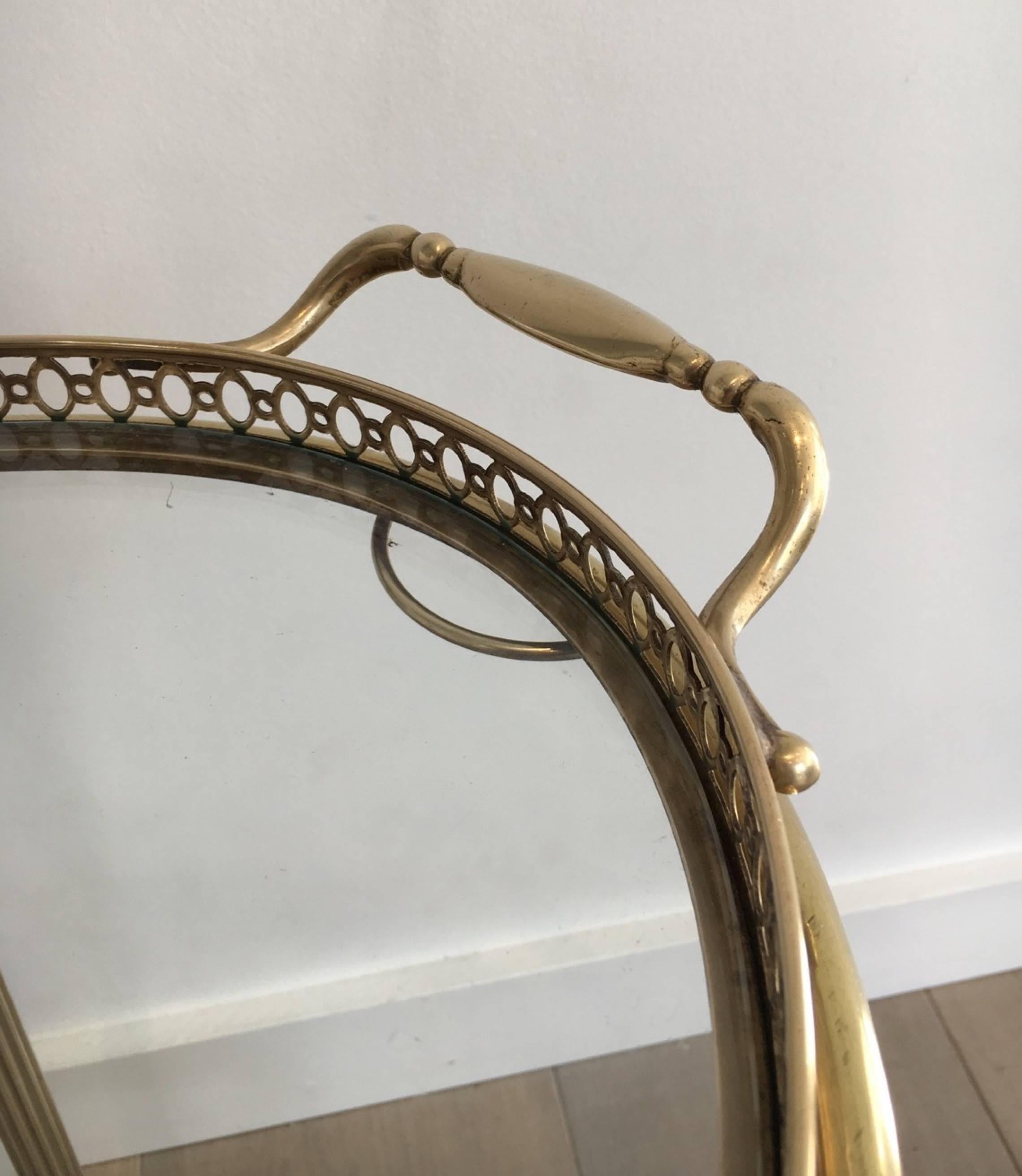 Neoclassical Oval Brass Bar Cart Attributed to Maison Baguès 2