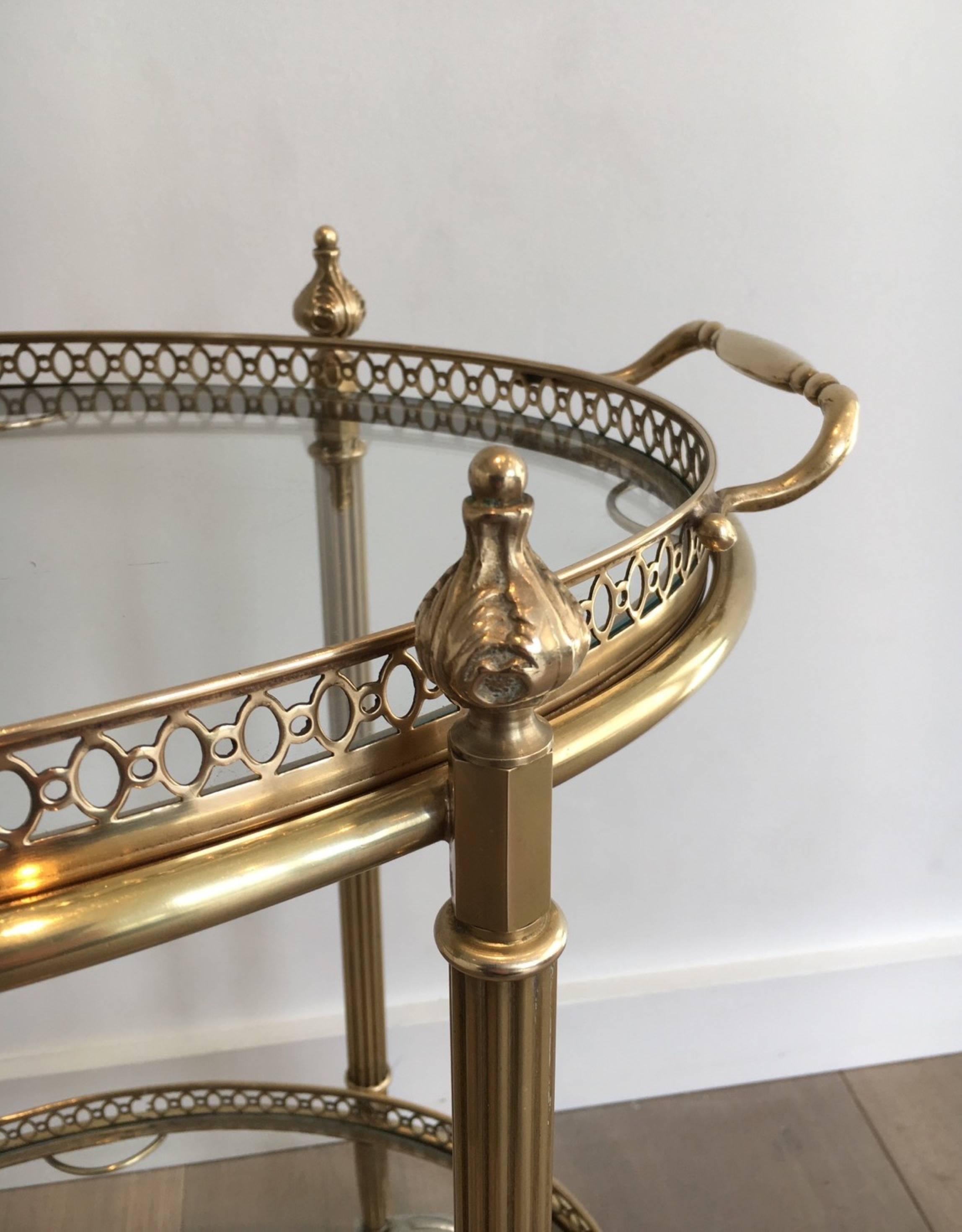 Mid-20th Century Neoclassical Oval Brass Bar Cart Attributed to Maison Baguès