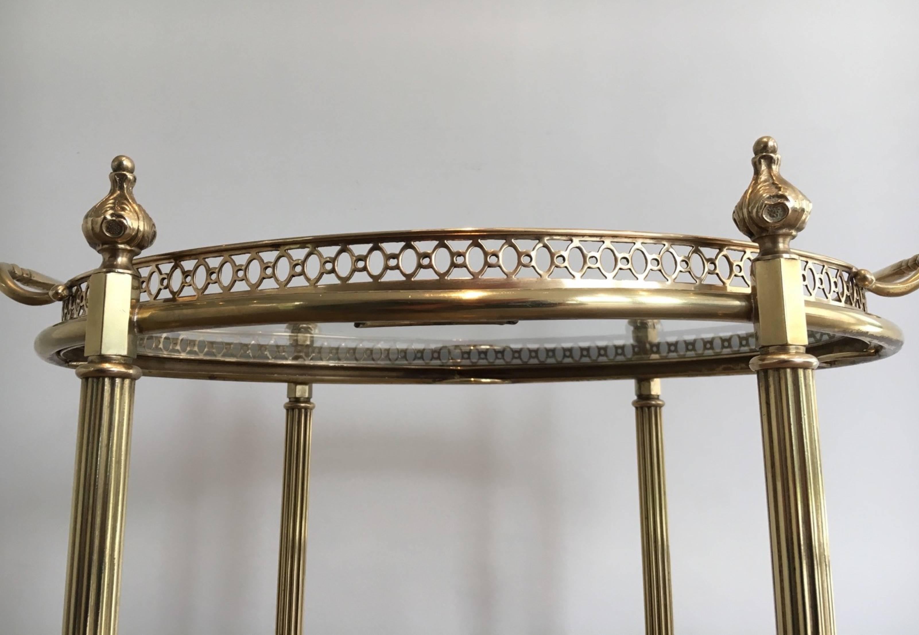 Neoclassical Oval Brass Bar Cart Attributed to Maison Baguès In Good Condition In Buchanan, NY