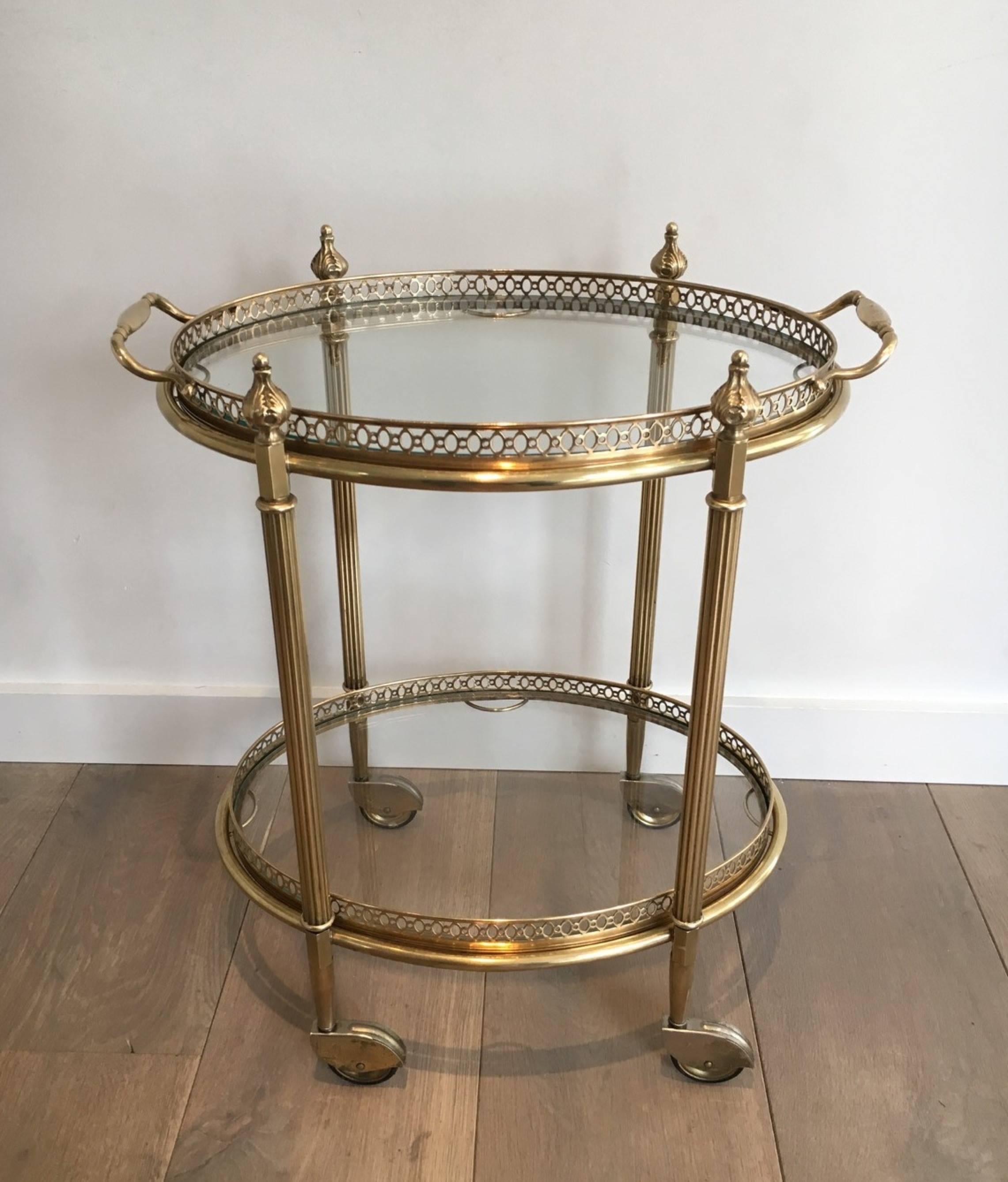 Neoclassical Oval Brass Bar Cart Attributed to Maison Baguès 5
