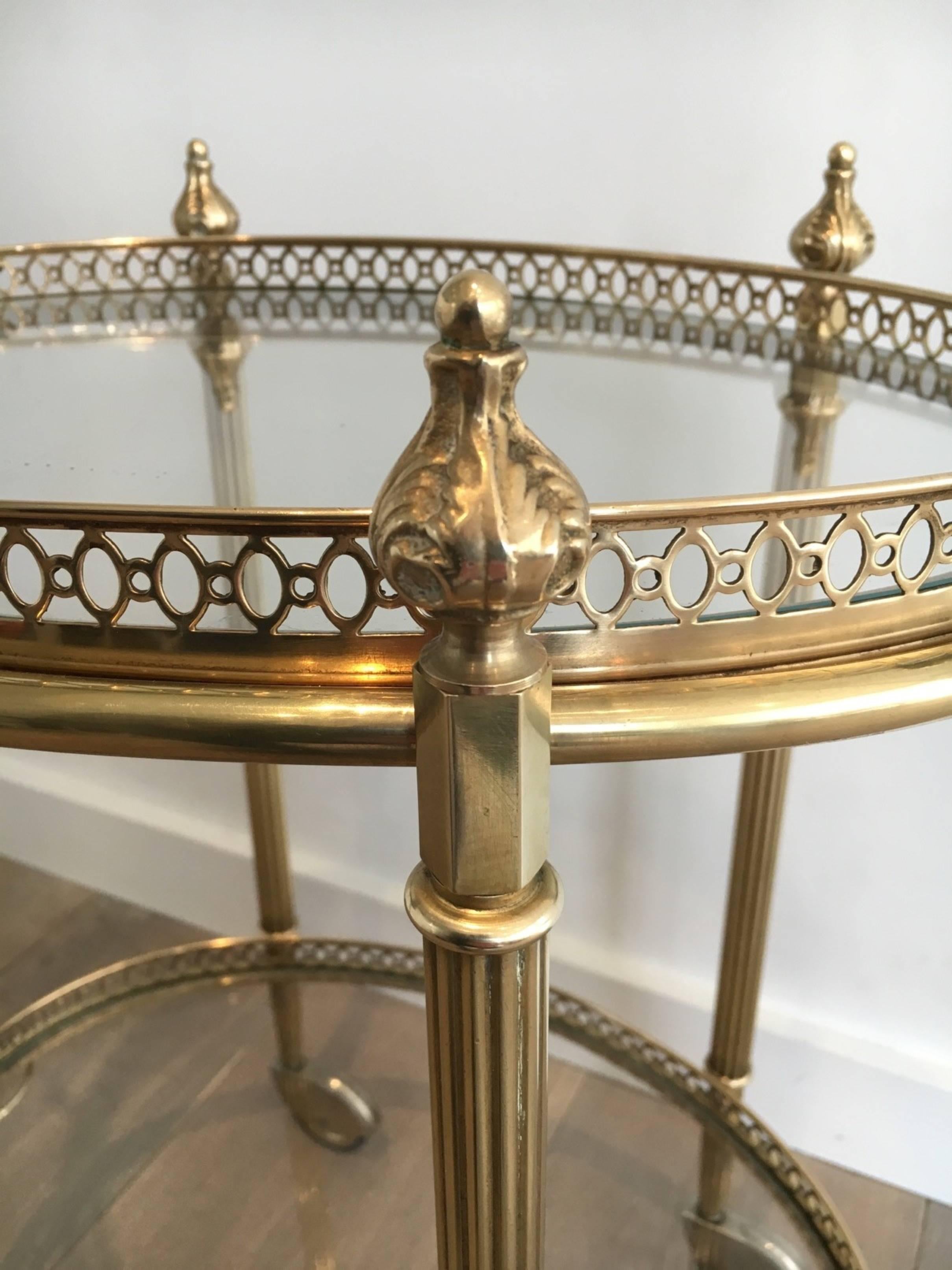 Neoclassical Oval Brass Bar Cart Attributed to Maison Baguès 1