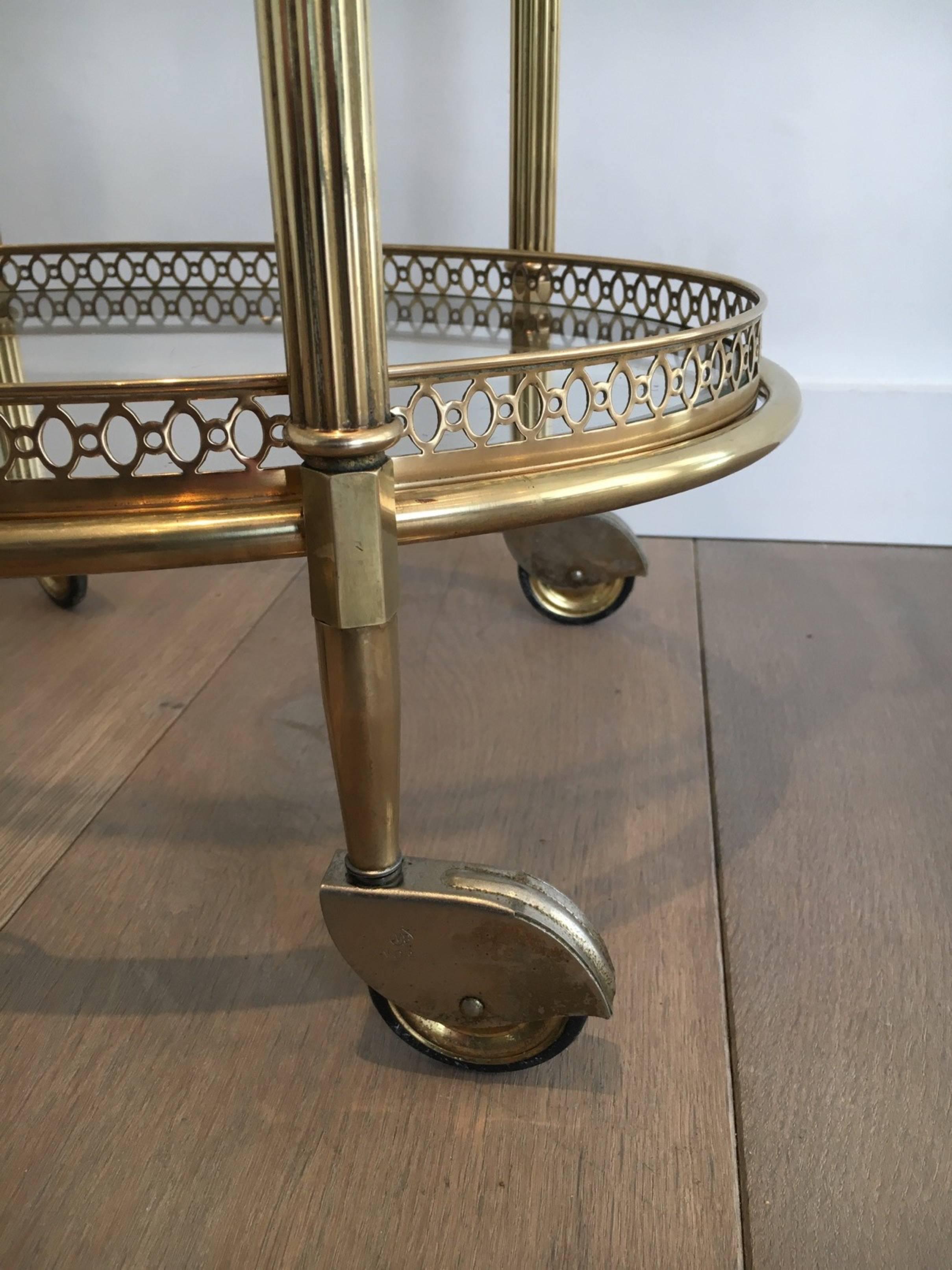 Neoclassical Oval Brass Bar Cart Attributed to Maison Baguès 4