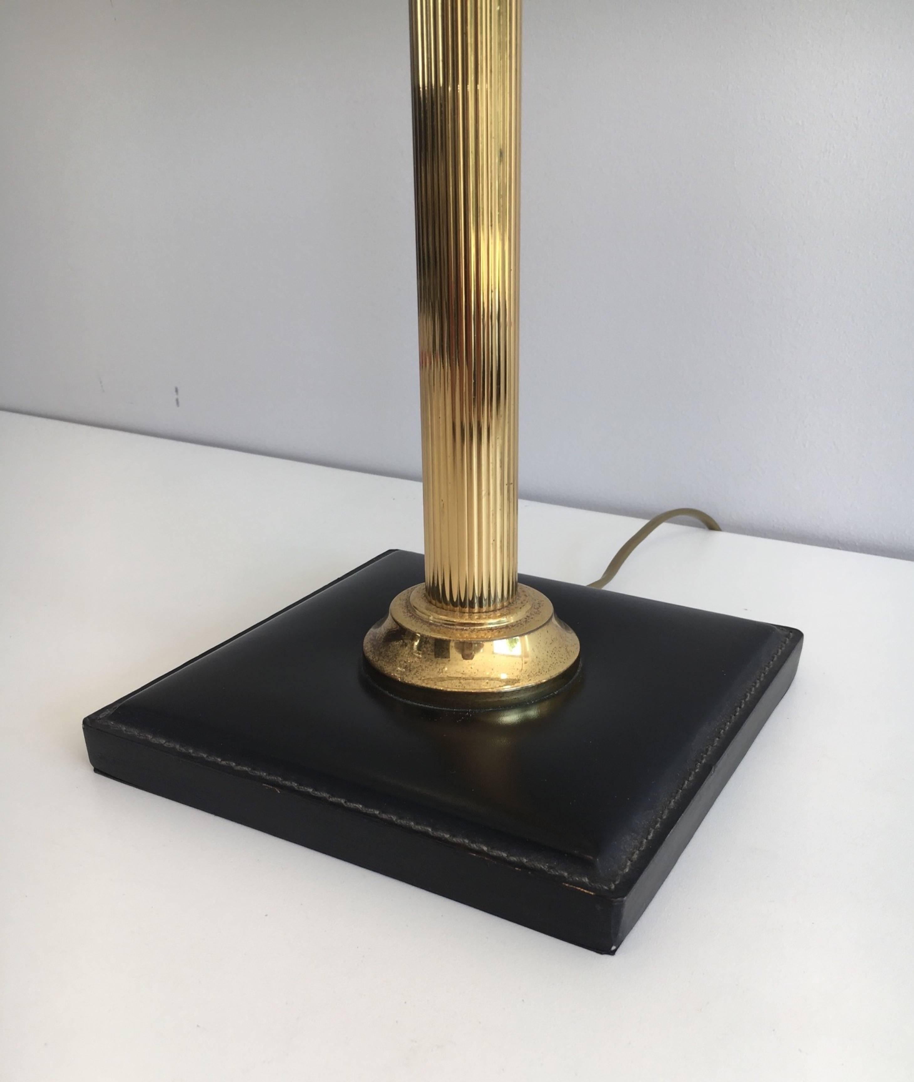 Brass and Black Leather Lamp in the Style of Jacques Adnet 1