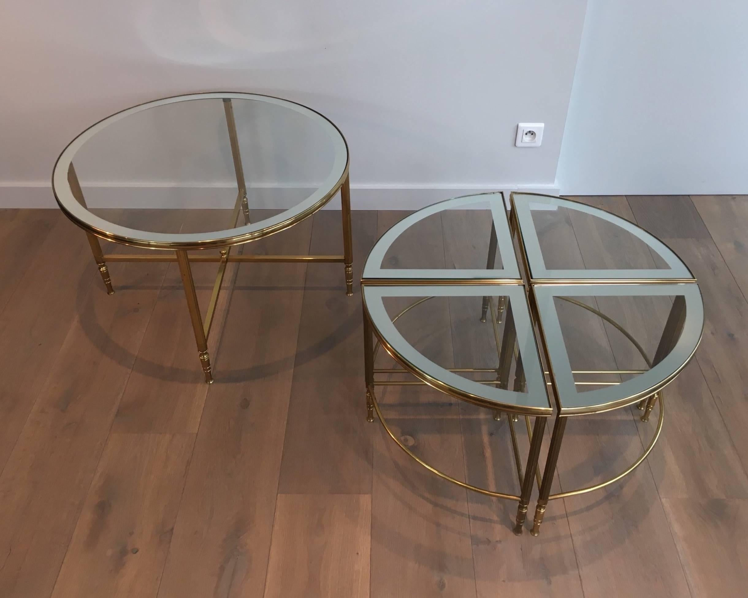 Round Brass Coffee Table with Four Smaller Nesting Tables 1