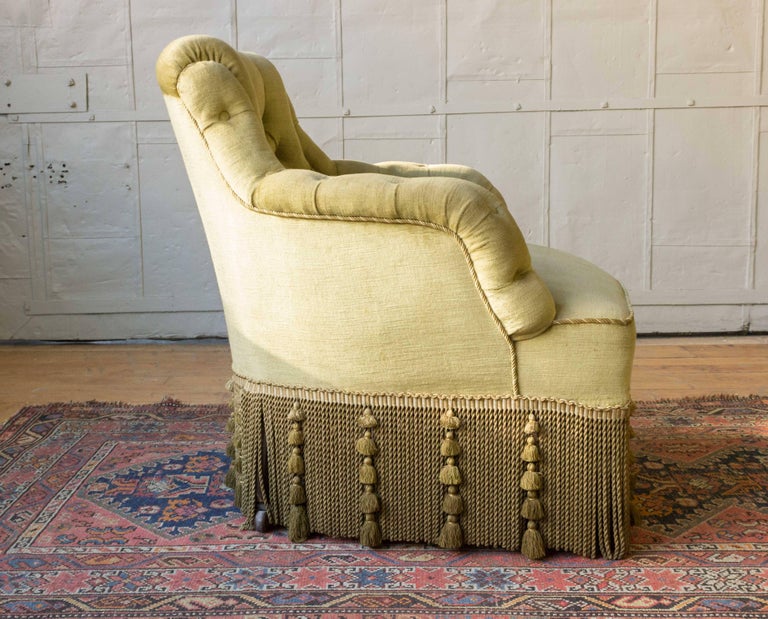 1880s French Napoleon III Green Velvet Reading Chair For Sale at 1stDibs
