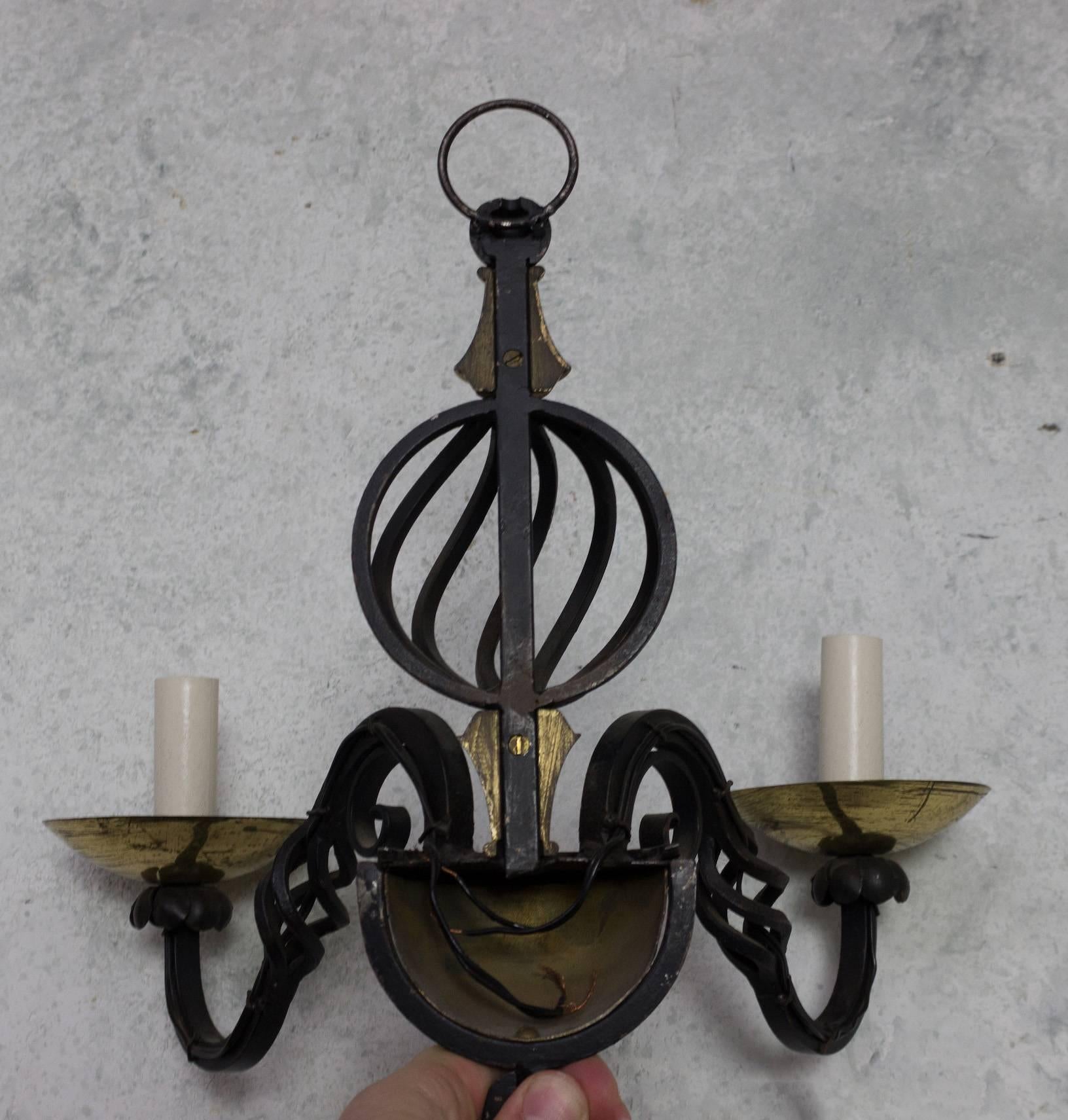 Pair of French 1940s Iron and Brass Sconces For Sale 5