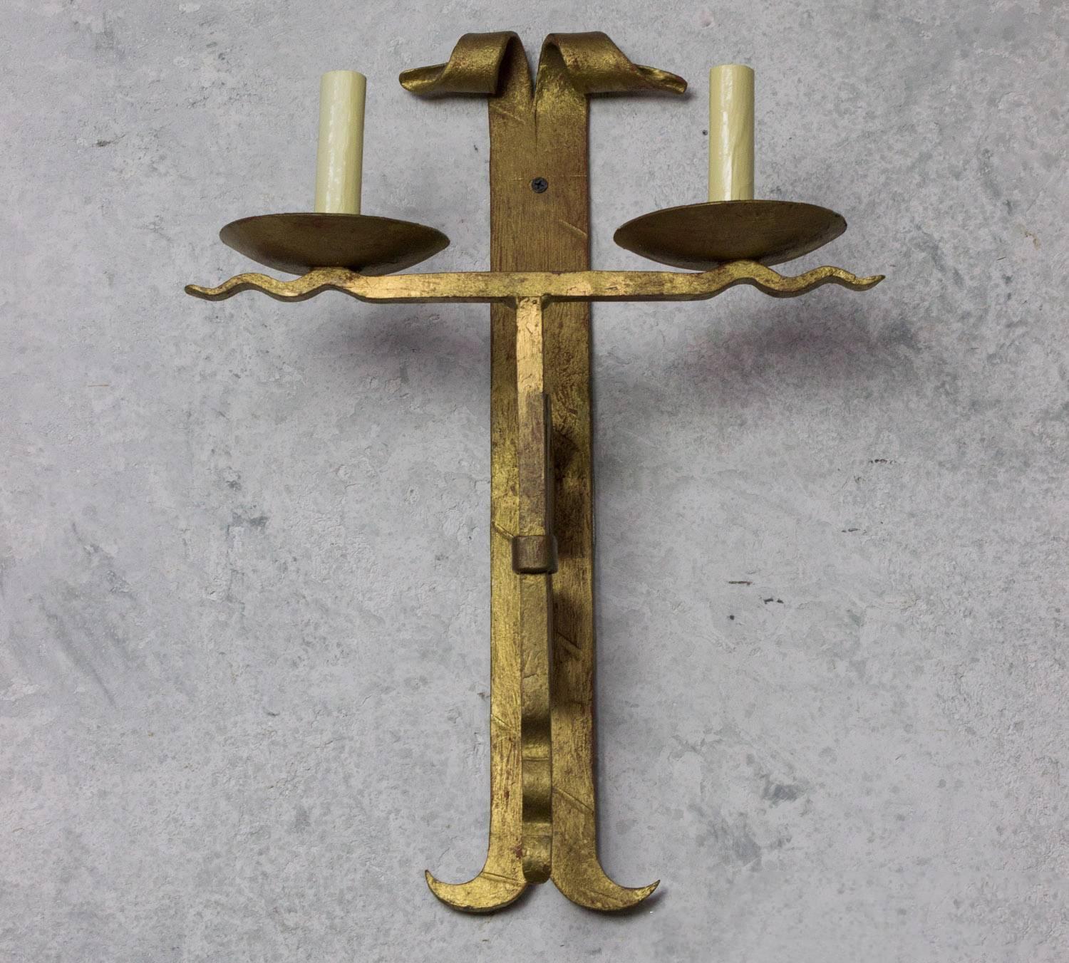 Mid-20th Century Pair of French Wrought Iron Sconces