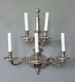 Pair of Large Two-Tiered Nickel-Plated Bronze Sconces