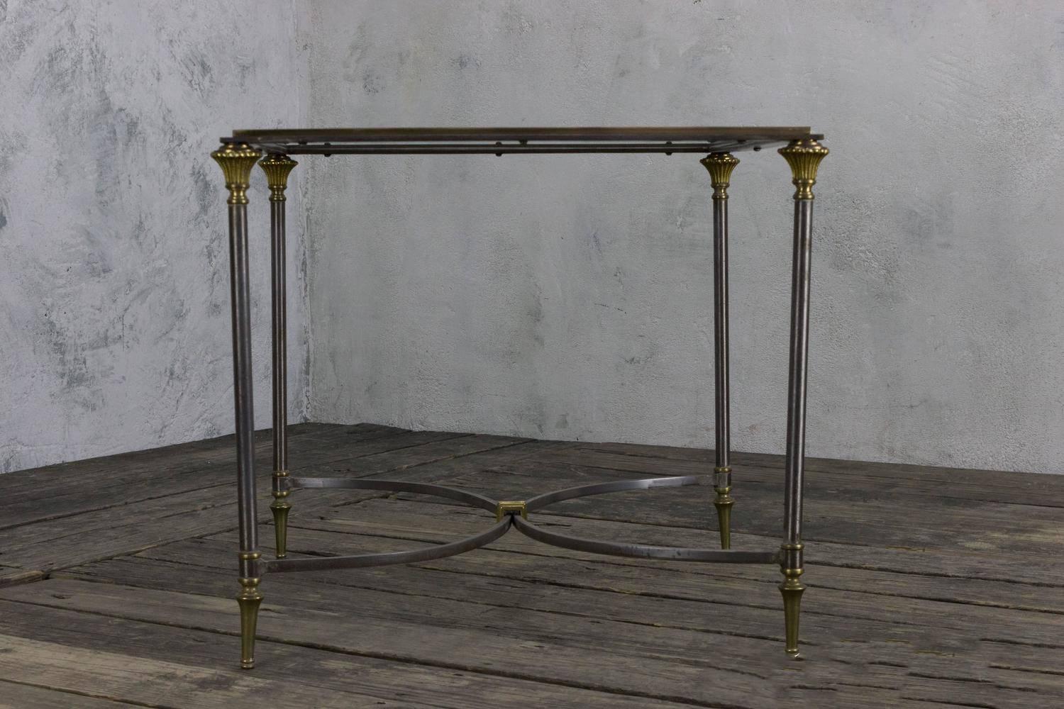Square Polished Steel and Glass Maison Jansen Coffee Table In Good Condition In Buchanan, NY