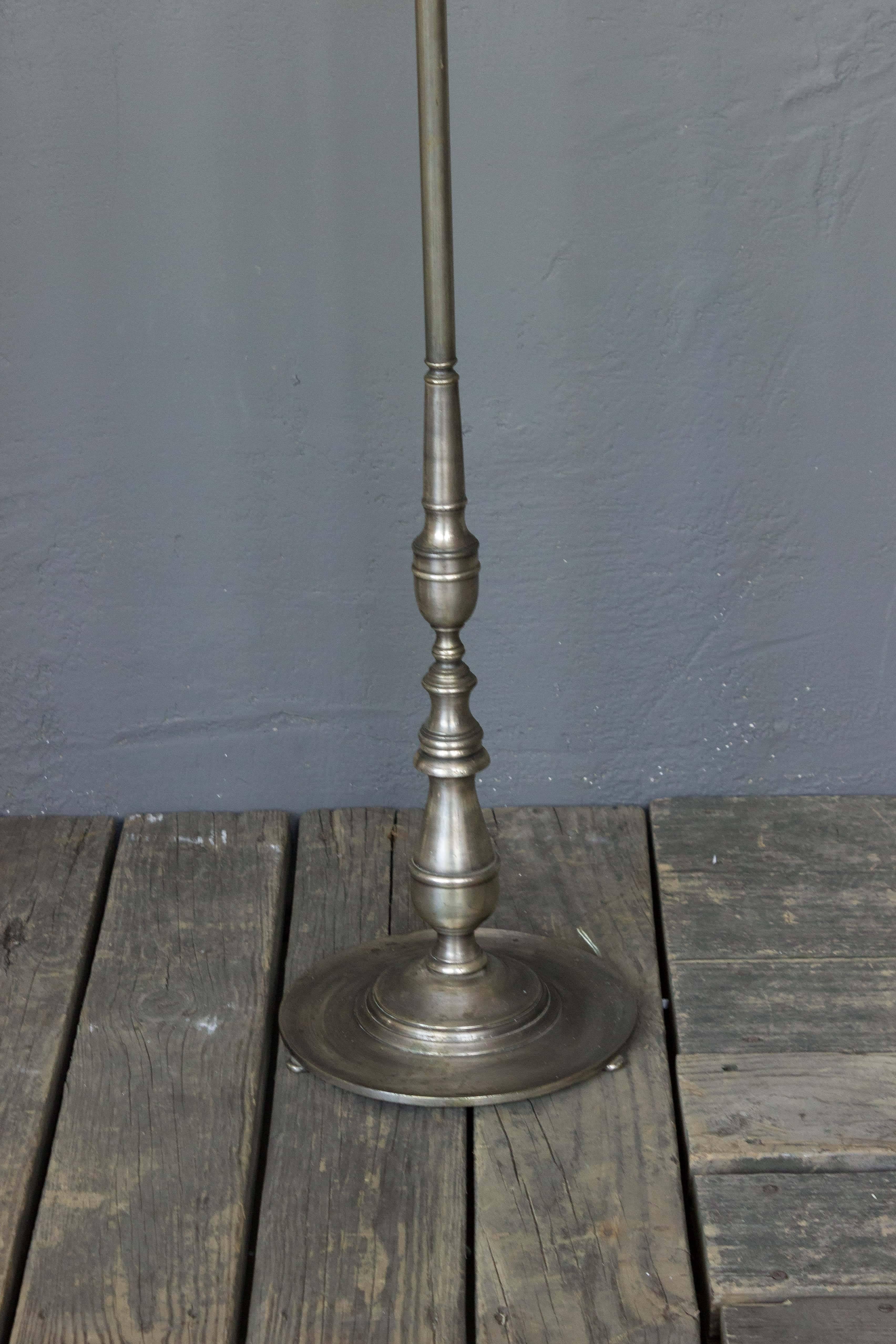 Neoclassical Patinated Silvered Brass Floor Lamp