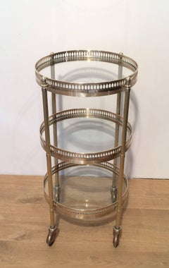 Small Round Brass Three-Tiered Table on Casters by Maison Jansen
