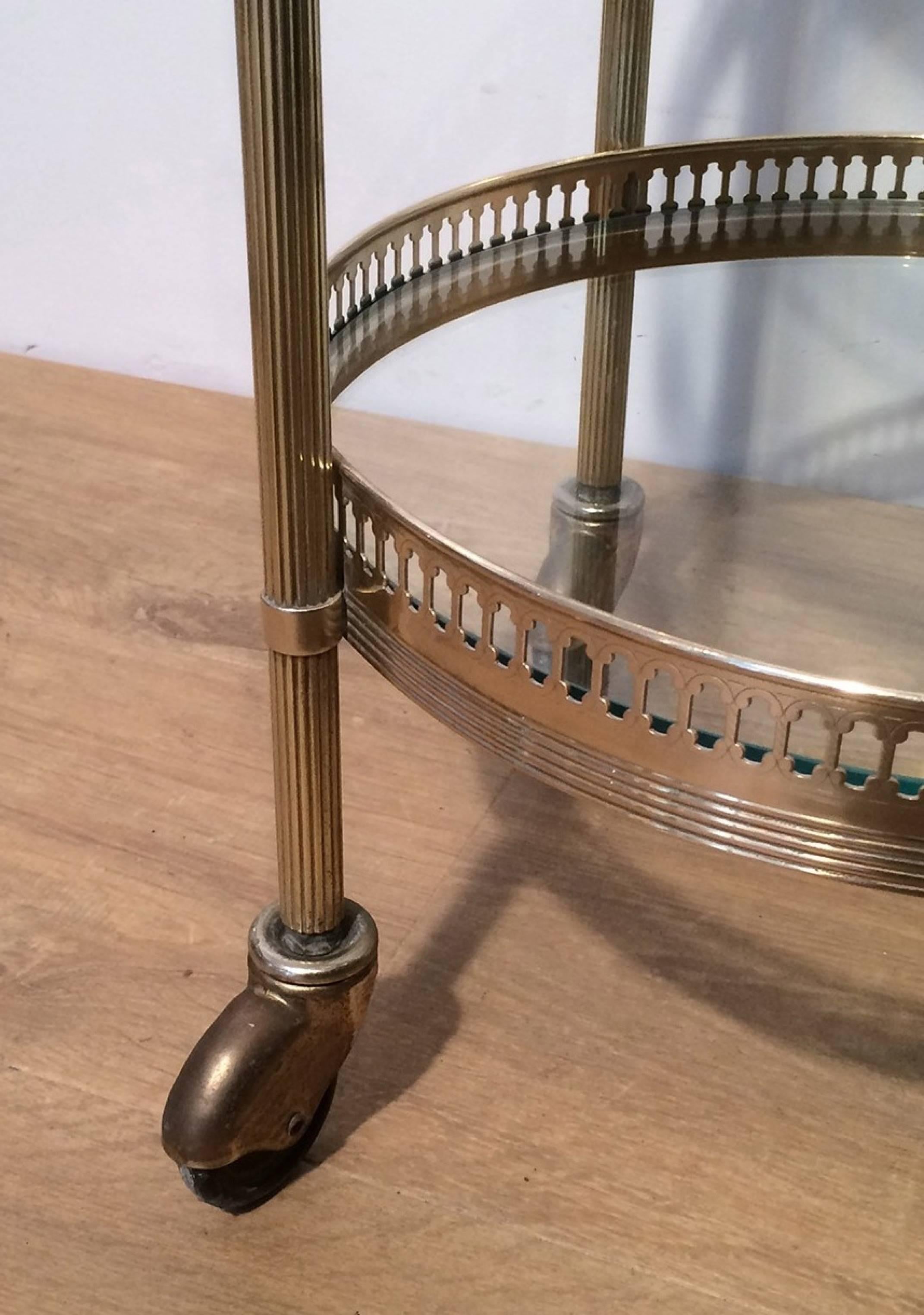 Small Round Brass Three-Tiered Table on Casters by Maison Jansen 1