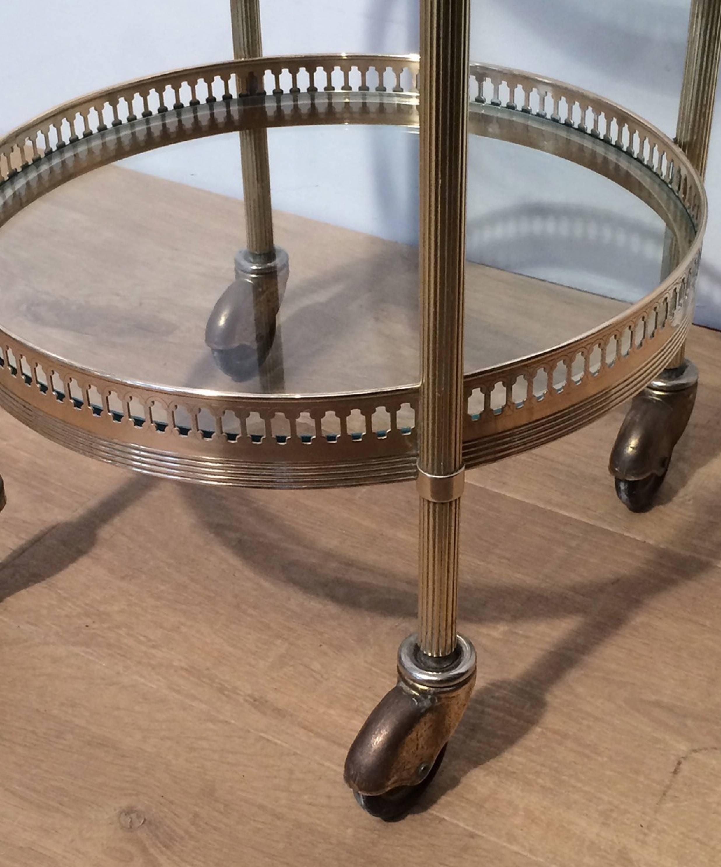 Small Round Brass Three-Tiered Table on Casters by Maison Jansen 2