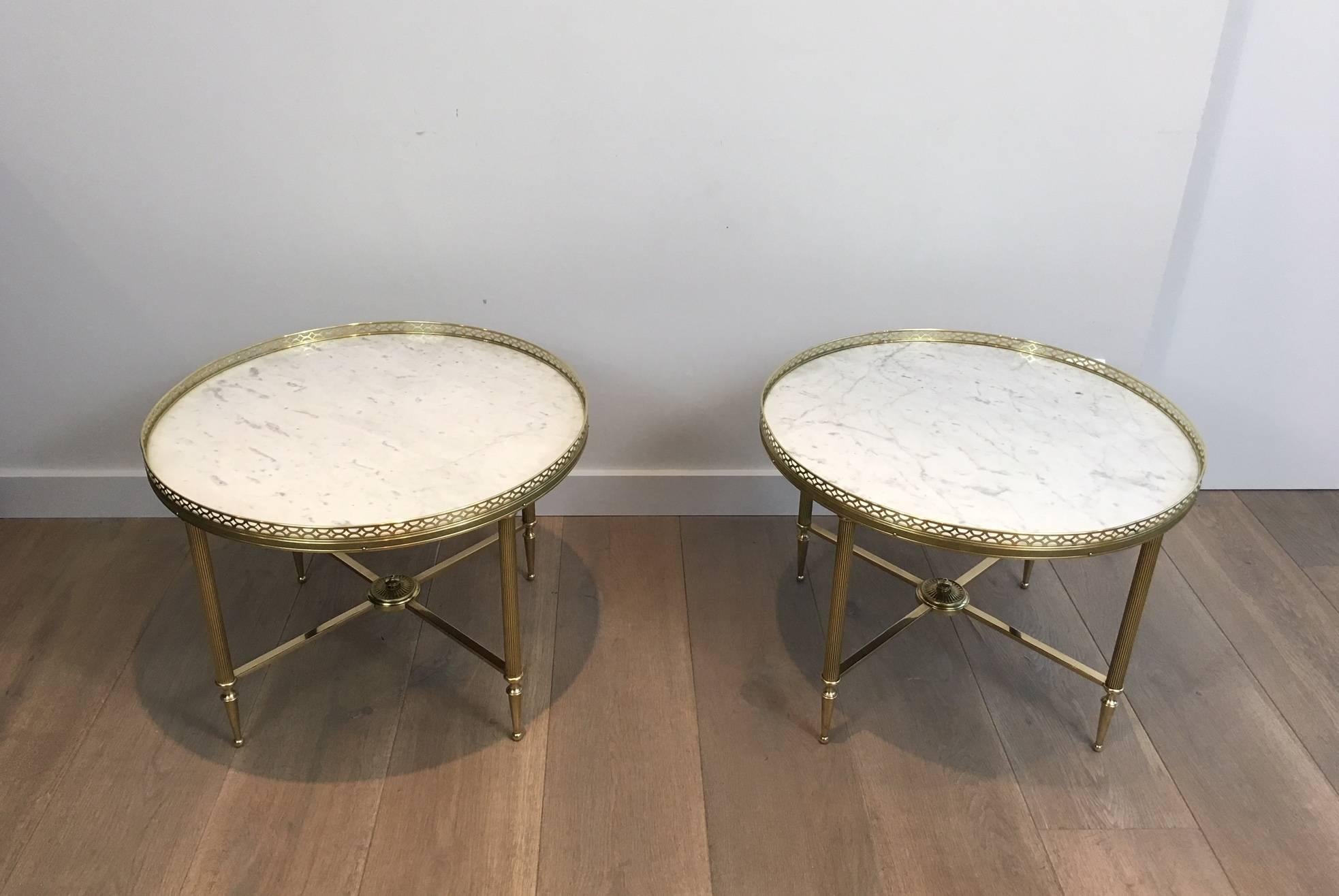 Pair of Brass End Tables with White Marble Tops by Maison Jansen 2