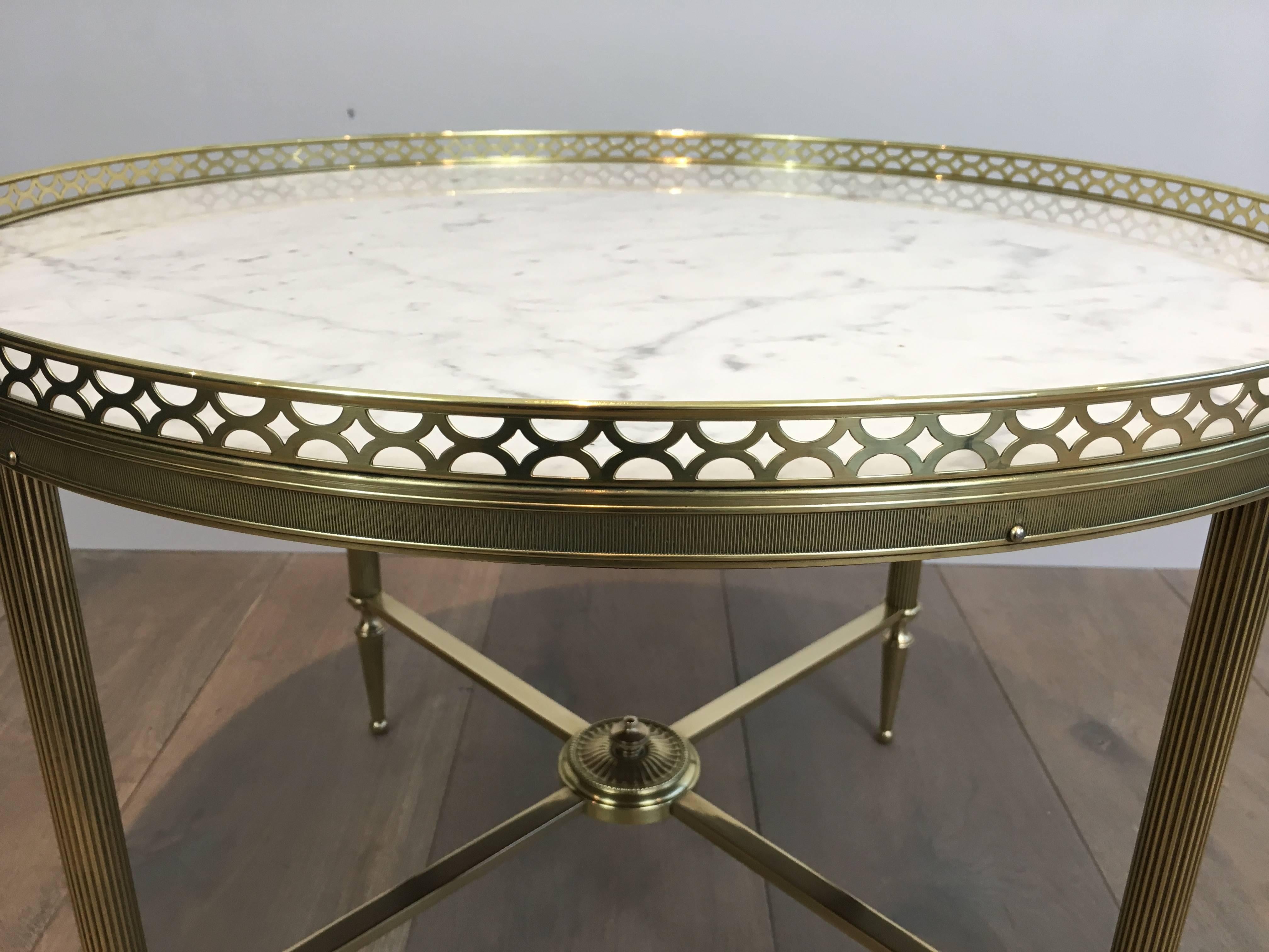 Pair of Brass End Tables with White Marble Tops by Maison Jansen 1