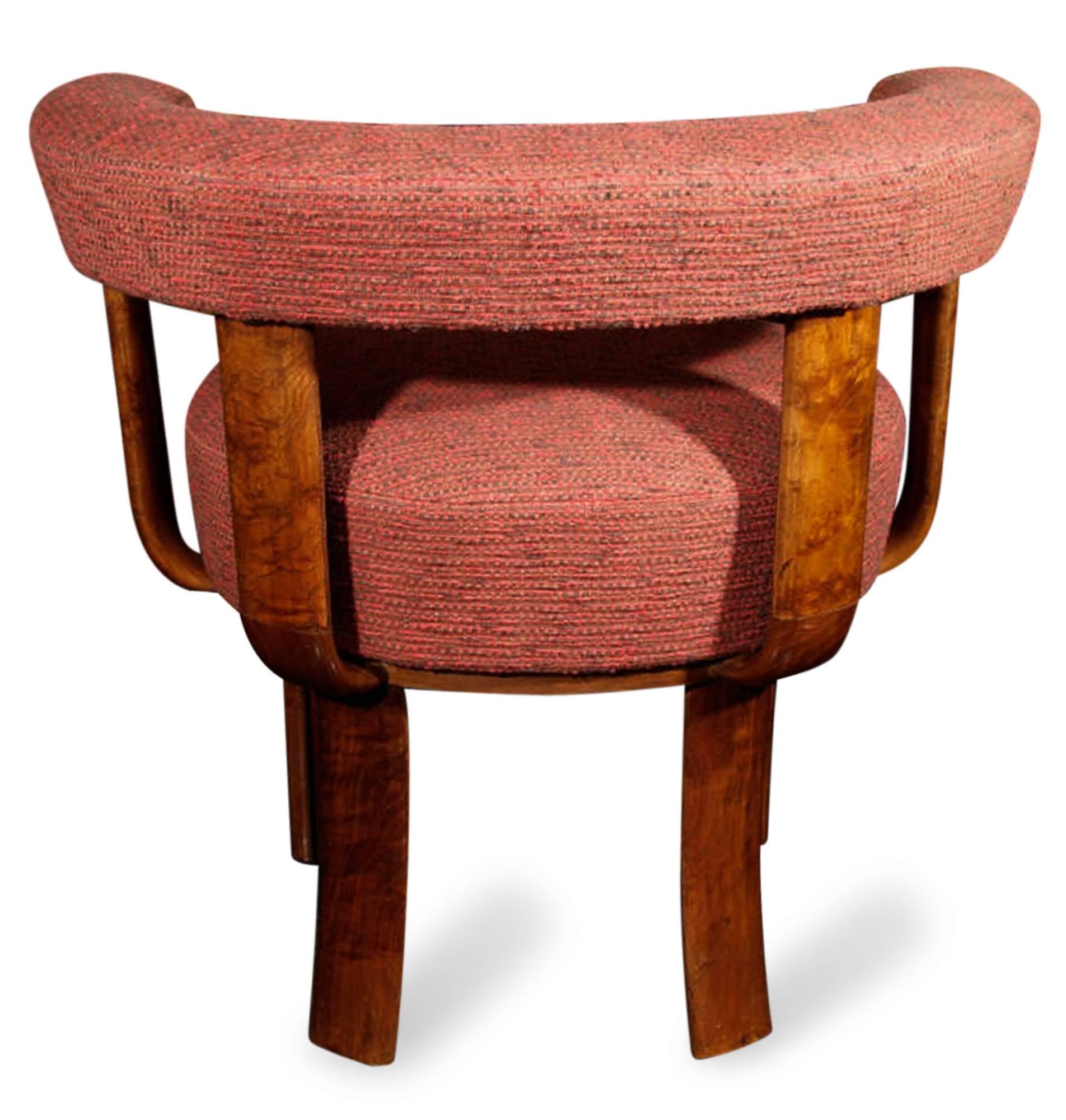 Burl Wood and Upholstered Chair by Lehr and Leubert, German, 1933 In Good Condition In Hoboken, NJ