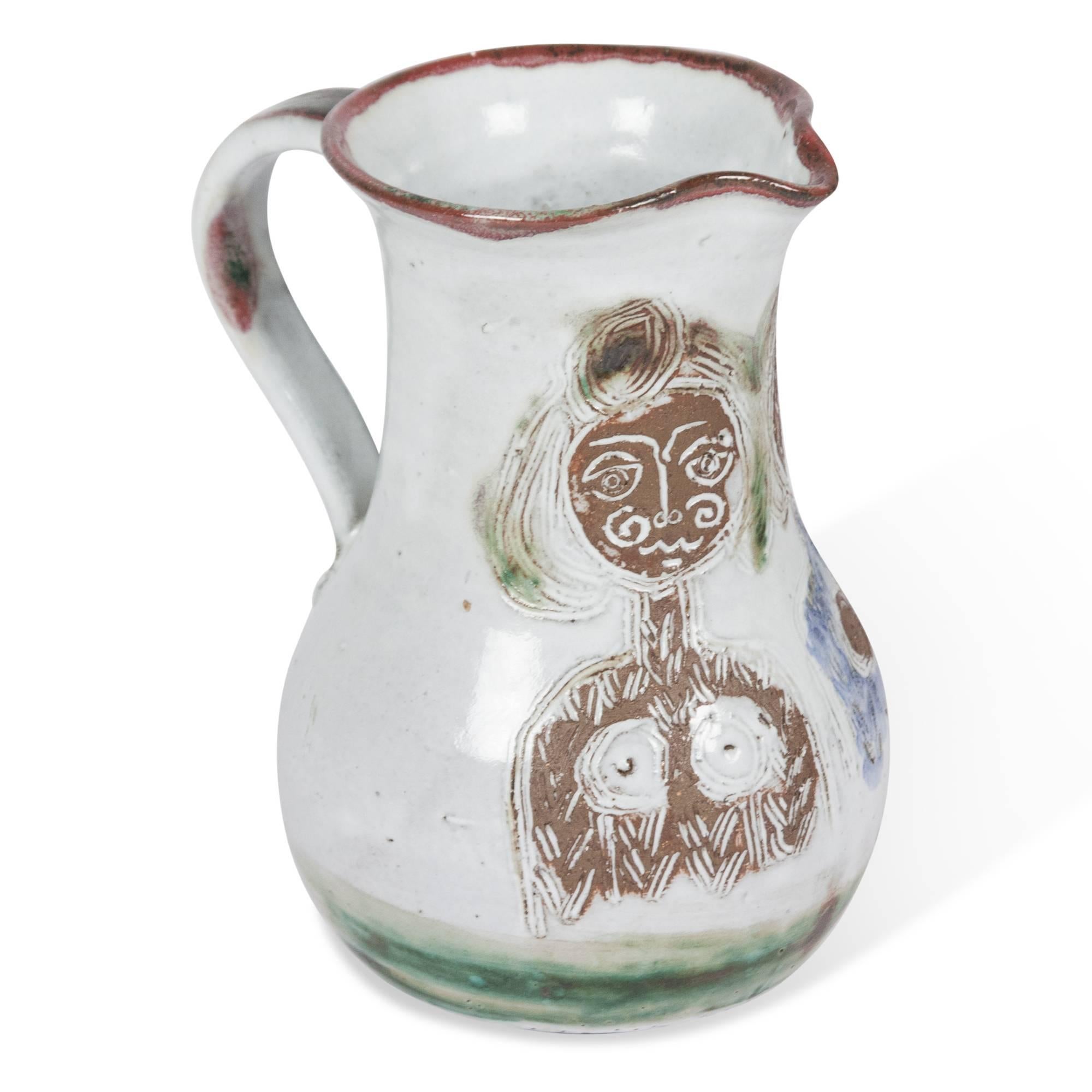 Glazed Stoneware Pitcher by Albert Thiry, French, circa 1950 In Excellent Condition In Hoboken, NJ