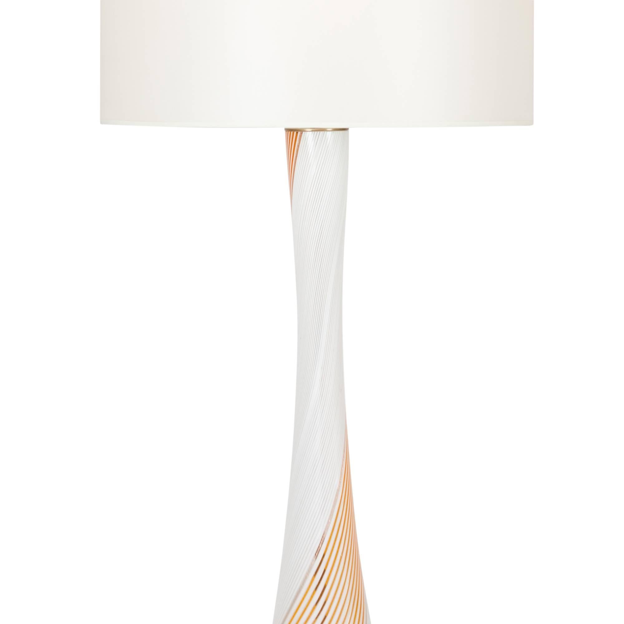Mid-20th Century Tall Filigrana Glass Table Lamp by Venini, Italian, 1940s For Sale