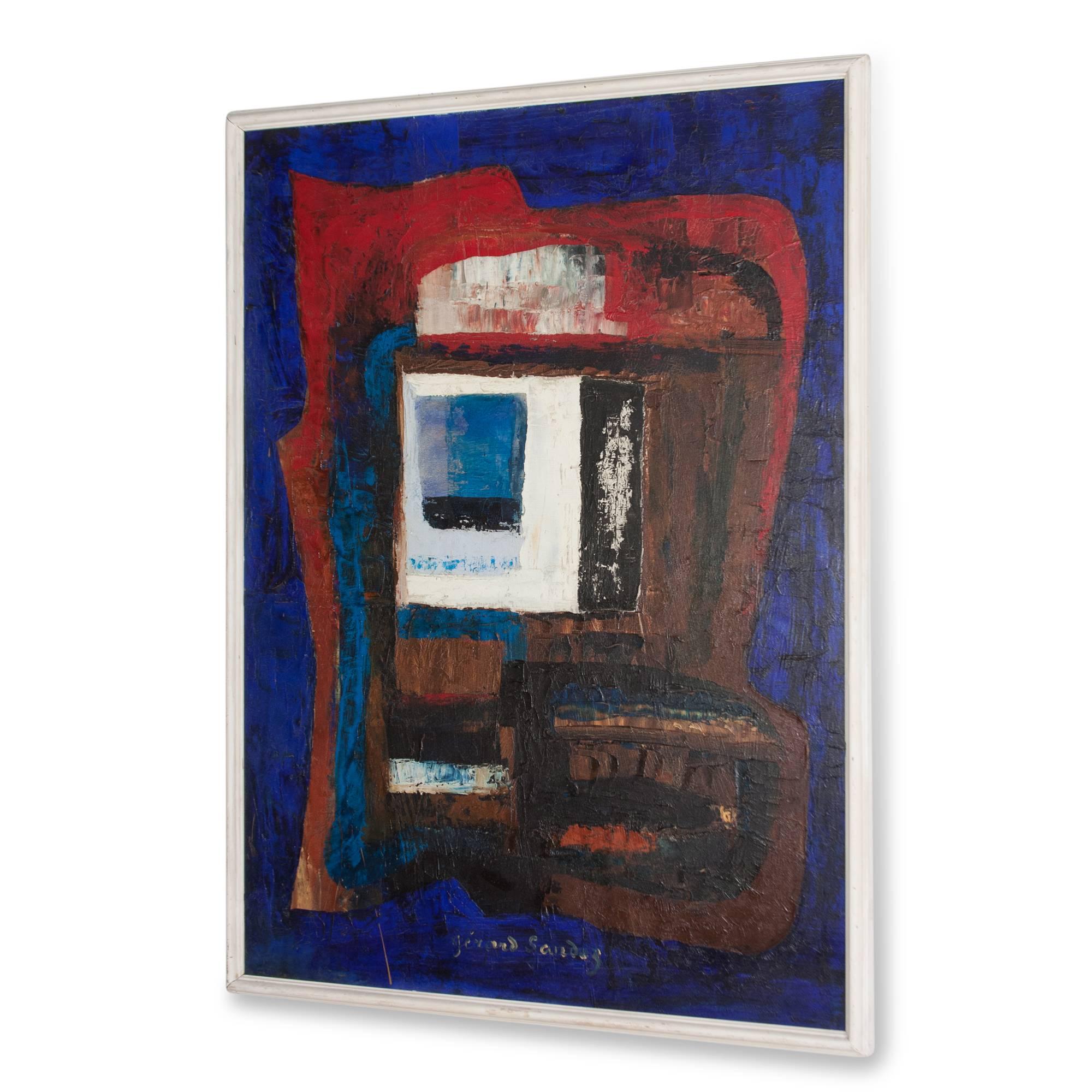 Oil on board, abstract composition by Gerard Sandoz, 1966. Signed and dated. Measures: 36 in, width 27 in. 
 