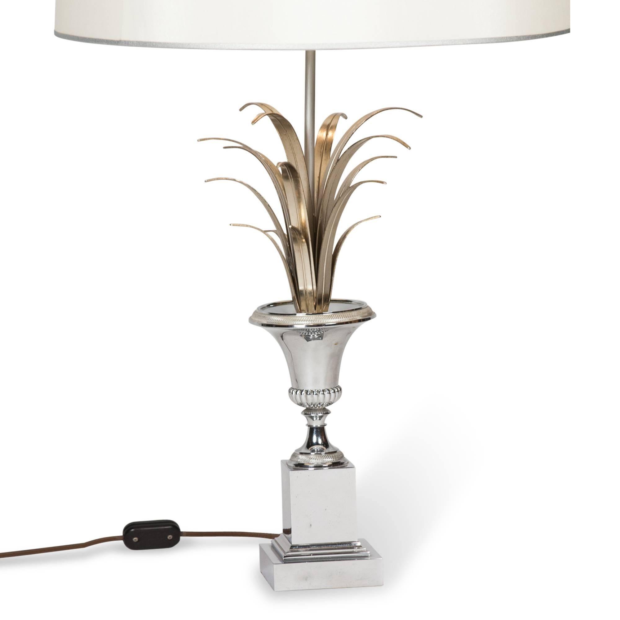 Mid-20th Century Polished Nickel Table Lamp by Charles et Cie, French, 1960s For Sale