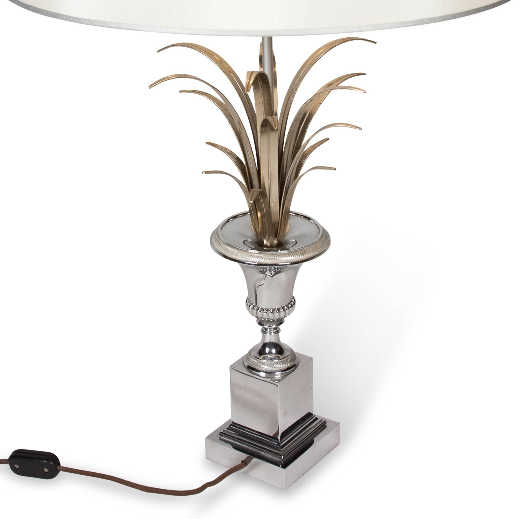 Brass Polished Nickel Table Lamp by Charles et Cie, French, 1960s For Sale