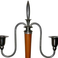 Pair of Nickel and Bakelite Two-Arm Candelabra, German, 1930s