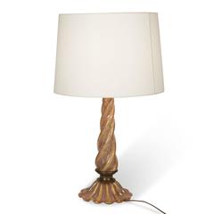 Twisted Tapered Gold Glass Table Lamp by Barovier, 1950s