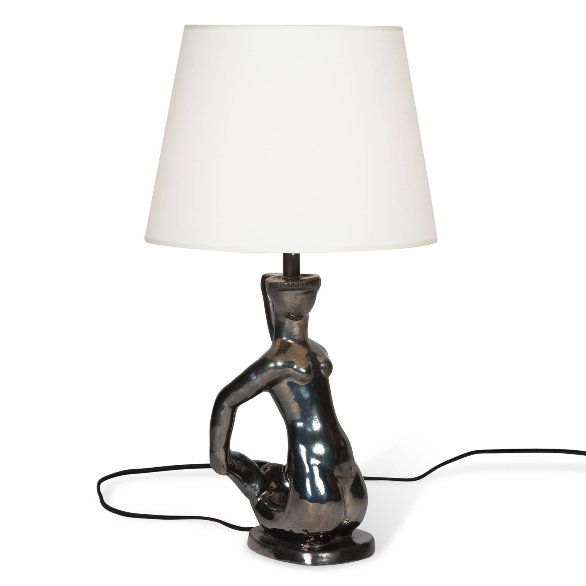 Mid-20th Century Iridescent Figural Table Lamp, French, 1950s For Sale