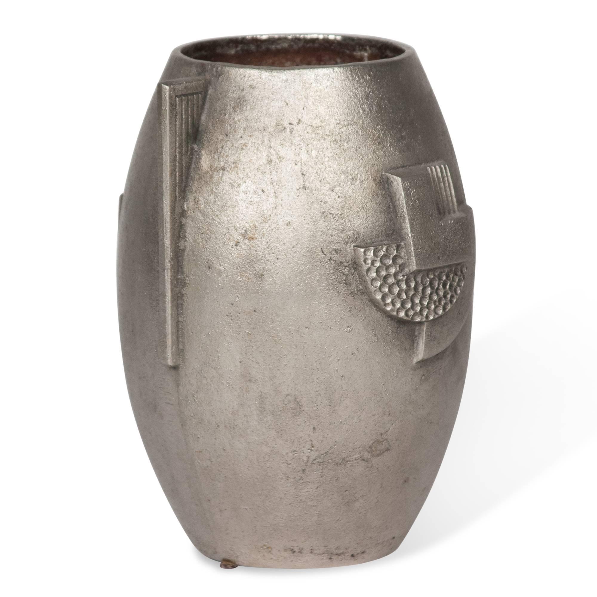 Textured Monel Metal Vase, French, circa 1930 In Excellent Condition For Sale In Hoboken, NJ