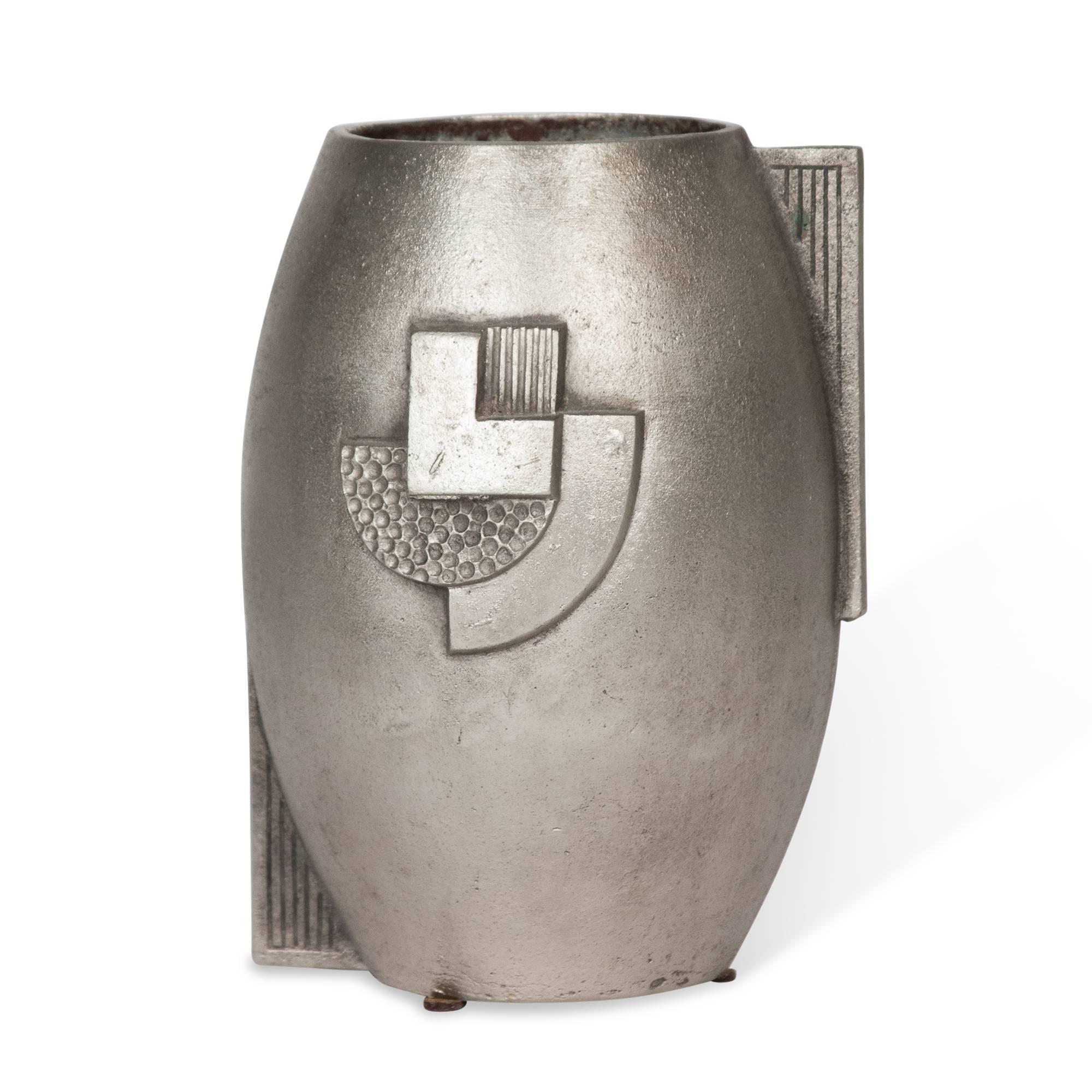 Art Deco Textured Monel Metal Vase, French, circa 1930 For Sale